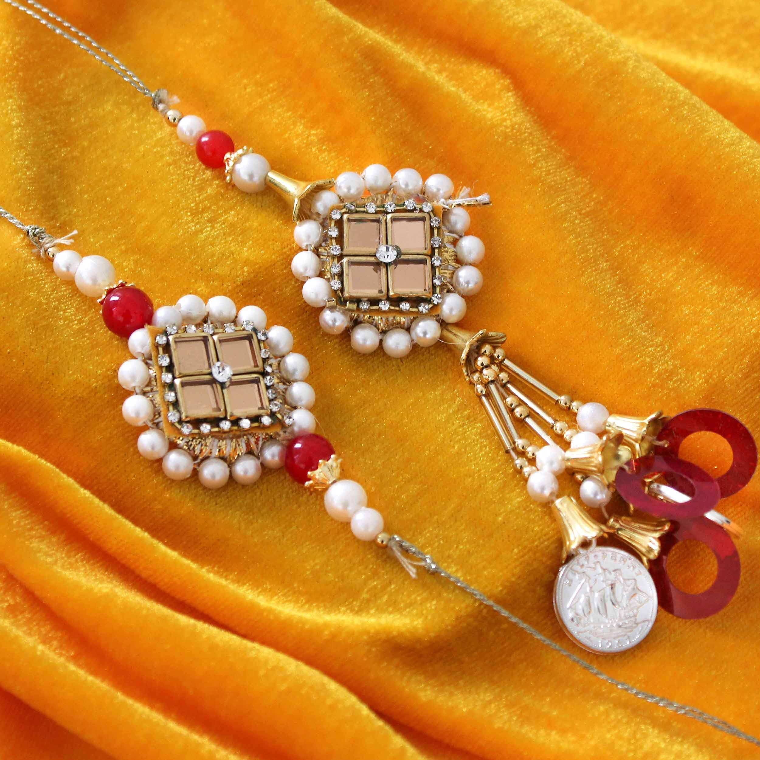Tied Ribbons Rakhi For Brother And Bhabhi - Designer Lumba Rakhi Set For Bhaiya Bhabhi With Rakshabandhan Special Card