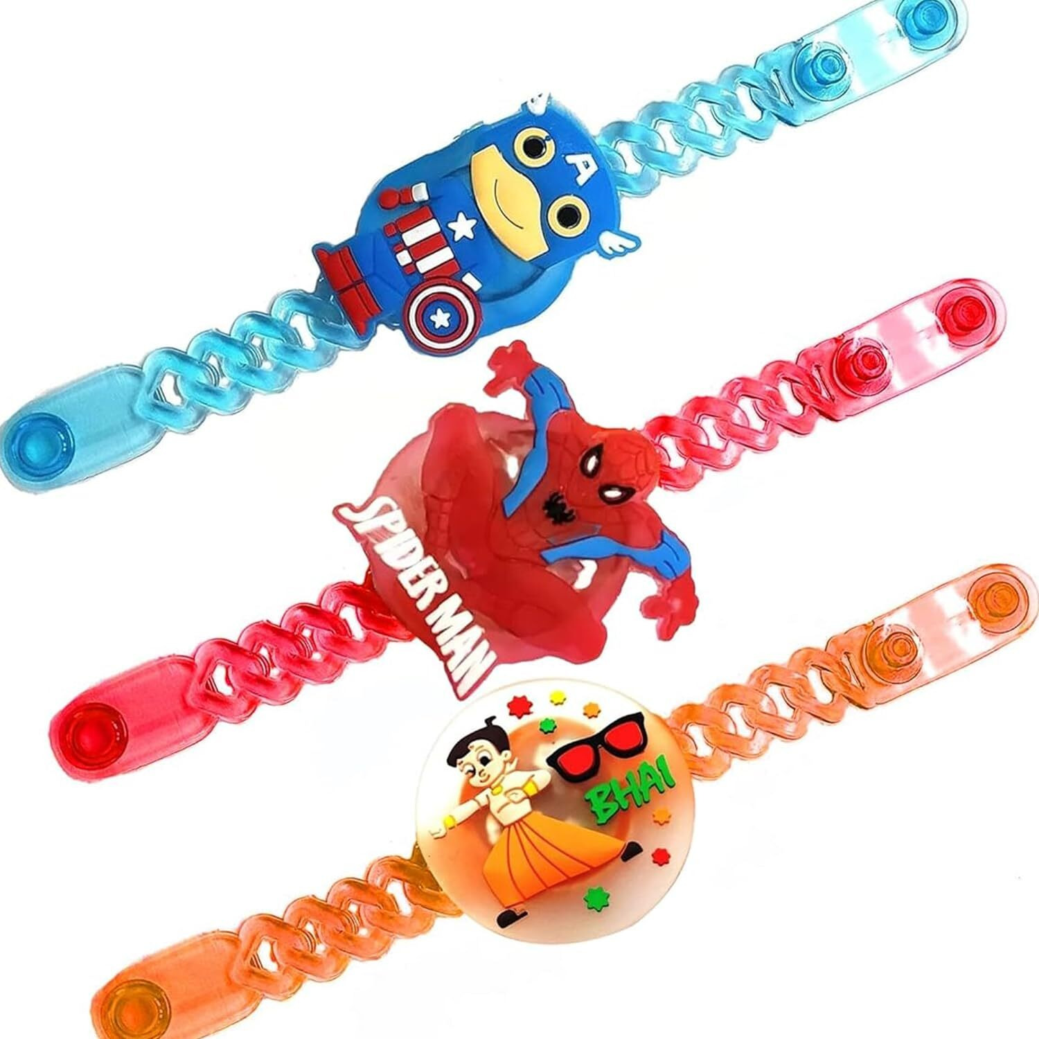 Tied Ribbons Kids Rakhi For Boys Girls - Pack Of 3 Led Rakhi For For Kids Brother Cartoon Rakhi With Card And Roli Chawal (Multicolor)