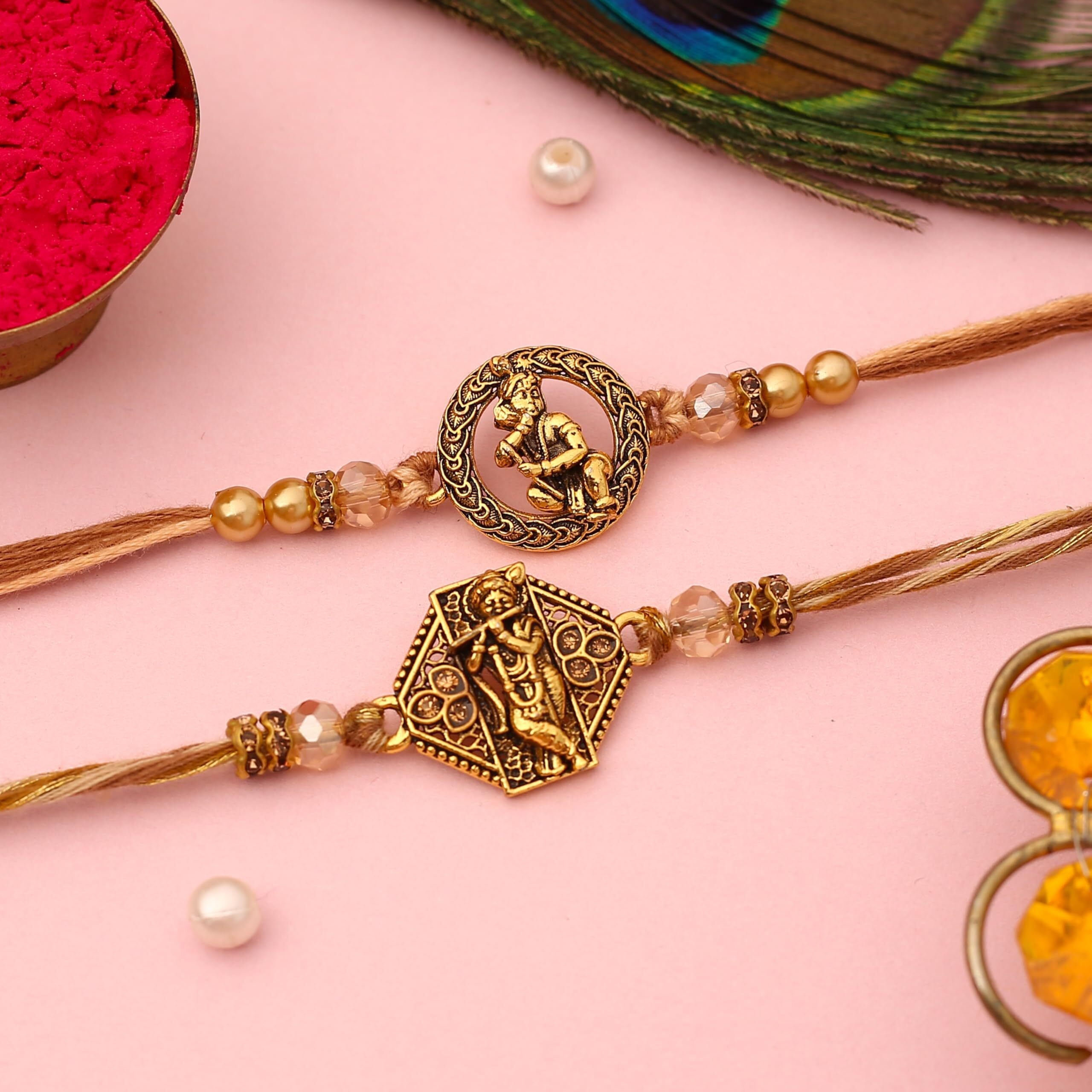 The Purple Tree Rose Gold Krishna Rakhi For Bhai (Pack Of 2), Handmade Rakhi For Brother, Rakshabandhan Gift For Bhai, Best Rakhi For Bhaiya