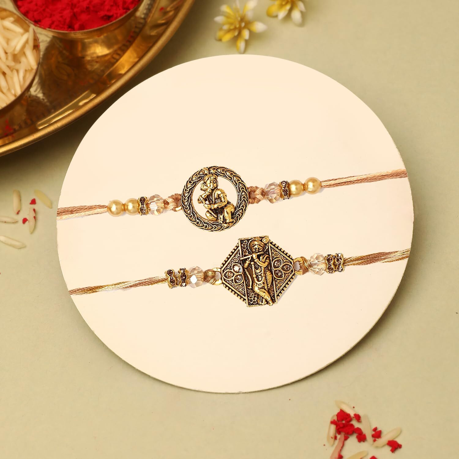 The Purple Tree Rose Gold Krishna Rakhi For Bhai (Pack Of 2), Handmade Rakhi For Brother, Rakshabandhan Gift For Bhai, Best Rakhi For Bhaiya
