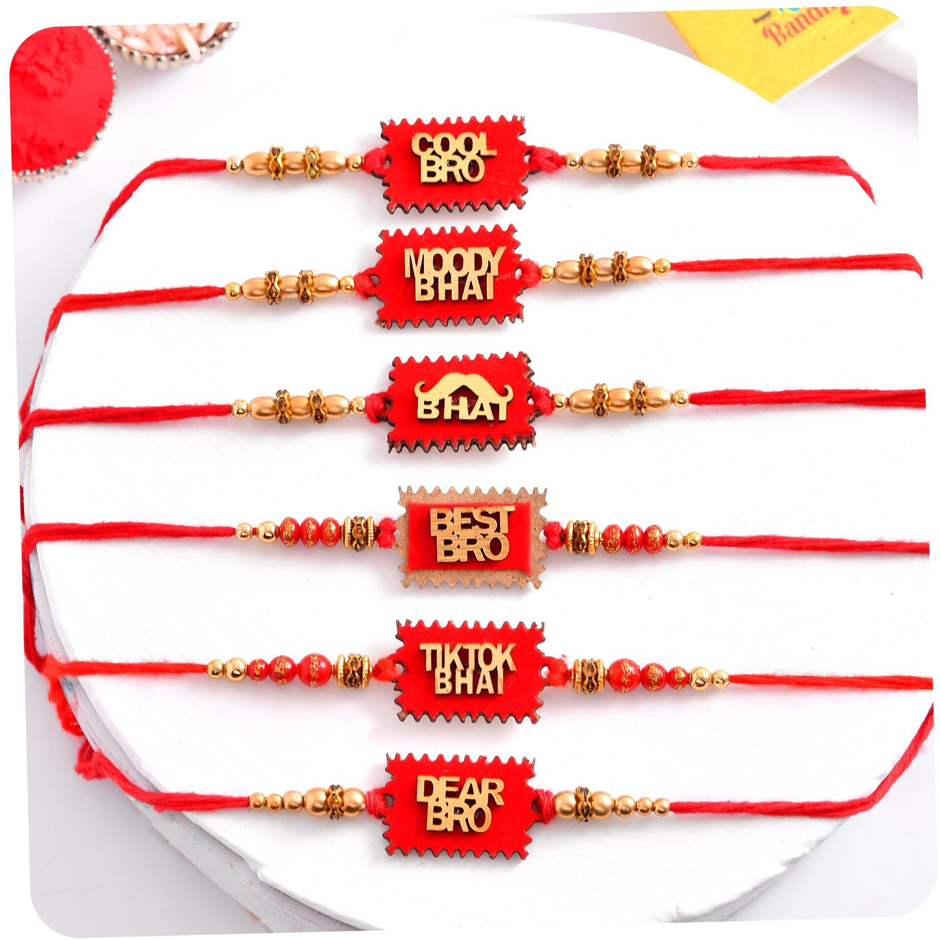 Craftvatika Rakhi Set Of 6 For Brother, Bhai, Bhaiya, Mens & Boys Bro Girls Kids With Best Wishes Greeting Card, Rakshabandhan Tilak Set