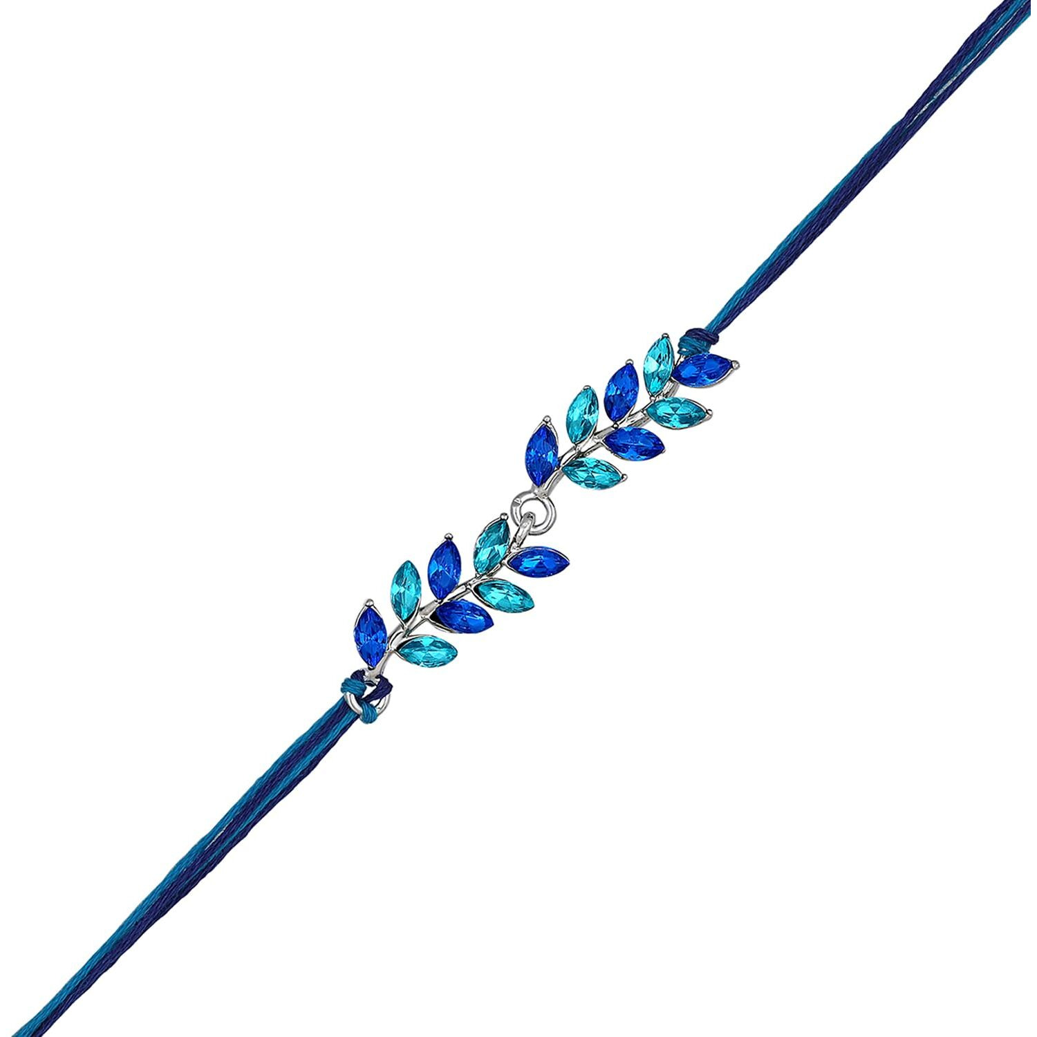Mahi Light And Dark Blue Leafy Shape Crystals Rakhi For Brother (Ra1100716Rblu)