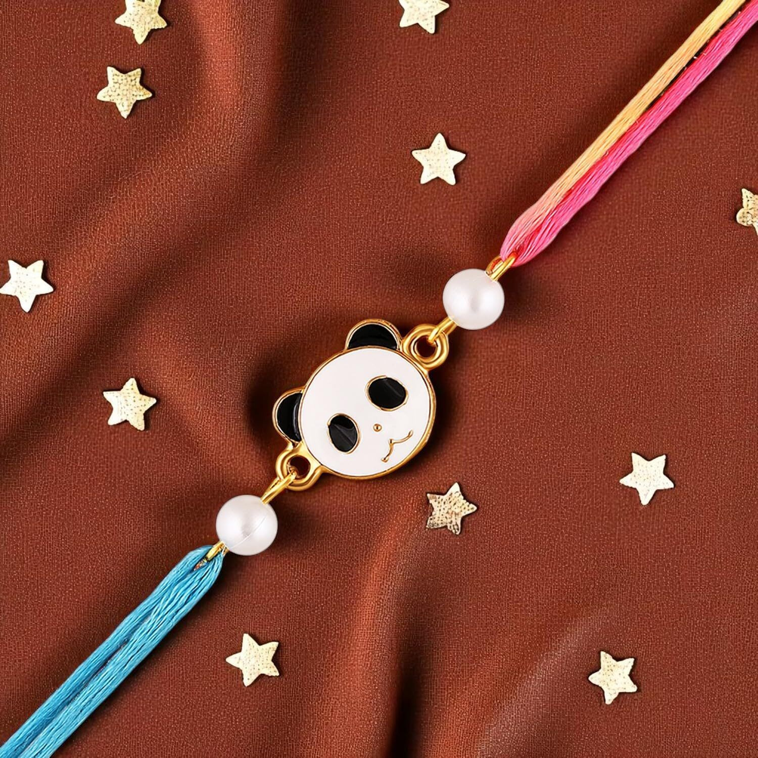 Mahi Meena Work Enameled Panda-Shaped Cartoon Rakshabandhan Rakhi For Chota Bhai, Kids, Bhatija (Ra1100741G)
