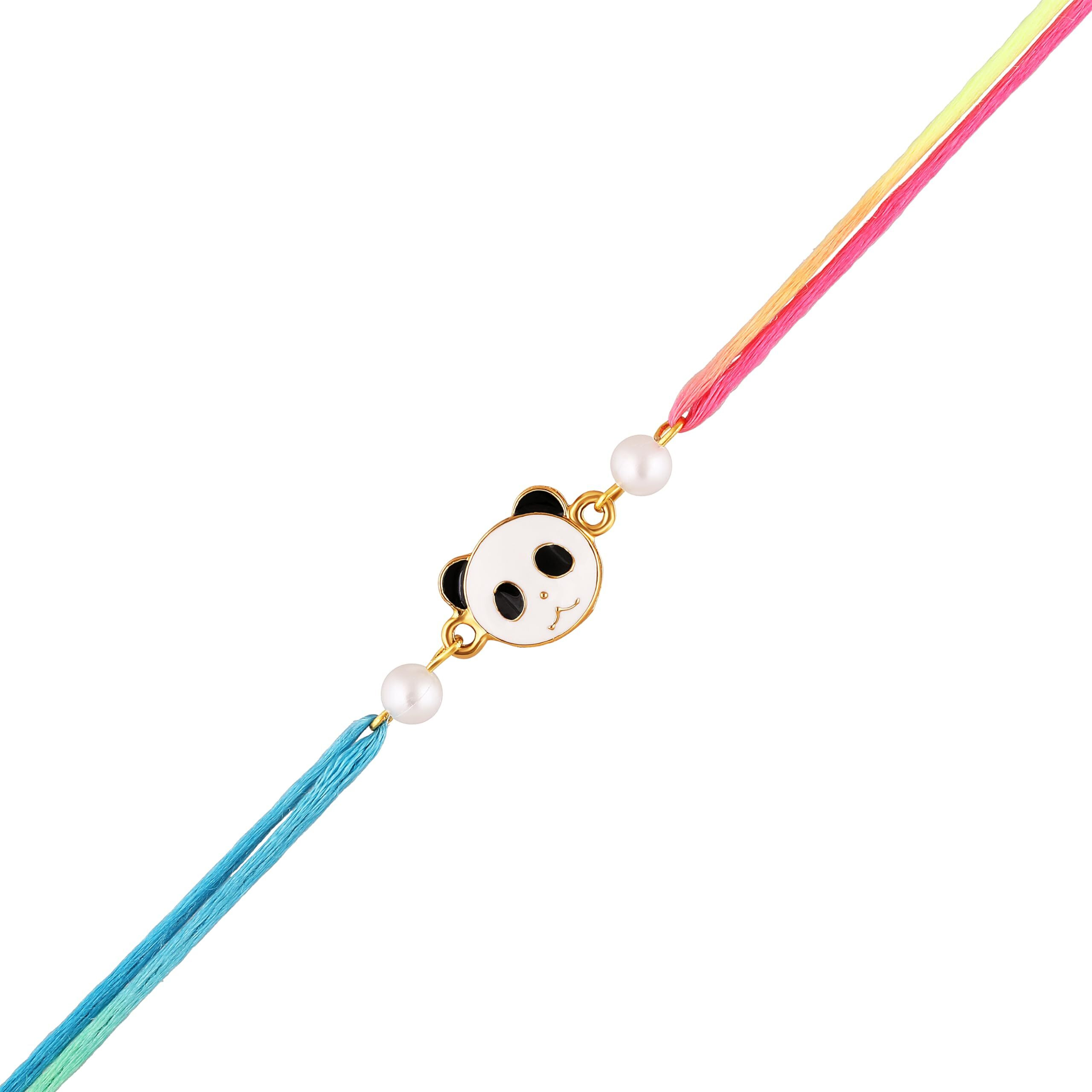 Mahi Meena Work Enameled Panda-Shaped Cartoon Rakshabandhan Rakhi For Chota Bhai, Kids, Bhatija (Ra1100741G)
