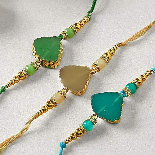 The Purple Tree Designer Semi Precious Stone Agate Rakhi For Brother With Roli Chawal (Pack Of 1) Designer Rakhi For Brother, Rakshabandhan Gift (Beige)