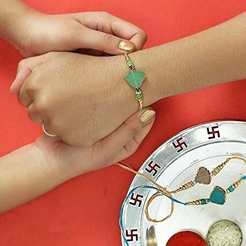 The Purple Tree Designer Semi Precious Stone Agate Rakhi For Brother With Roli Chawal (Pack Of 1) Designer Rakhi For Brother, Rakshabandhan Gift (Beige)
