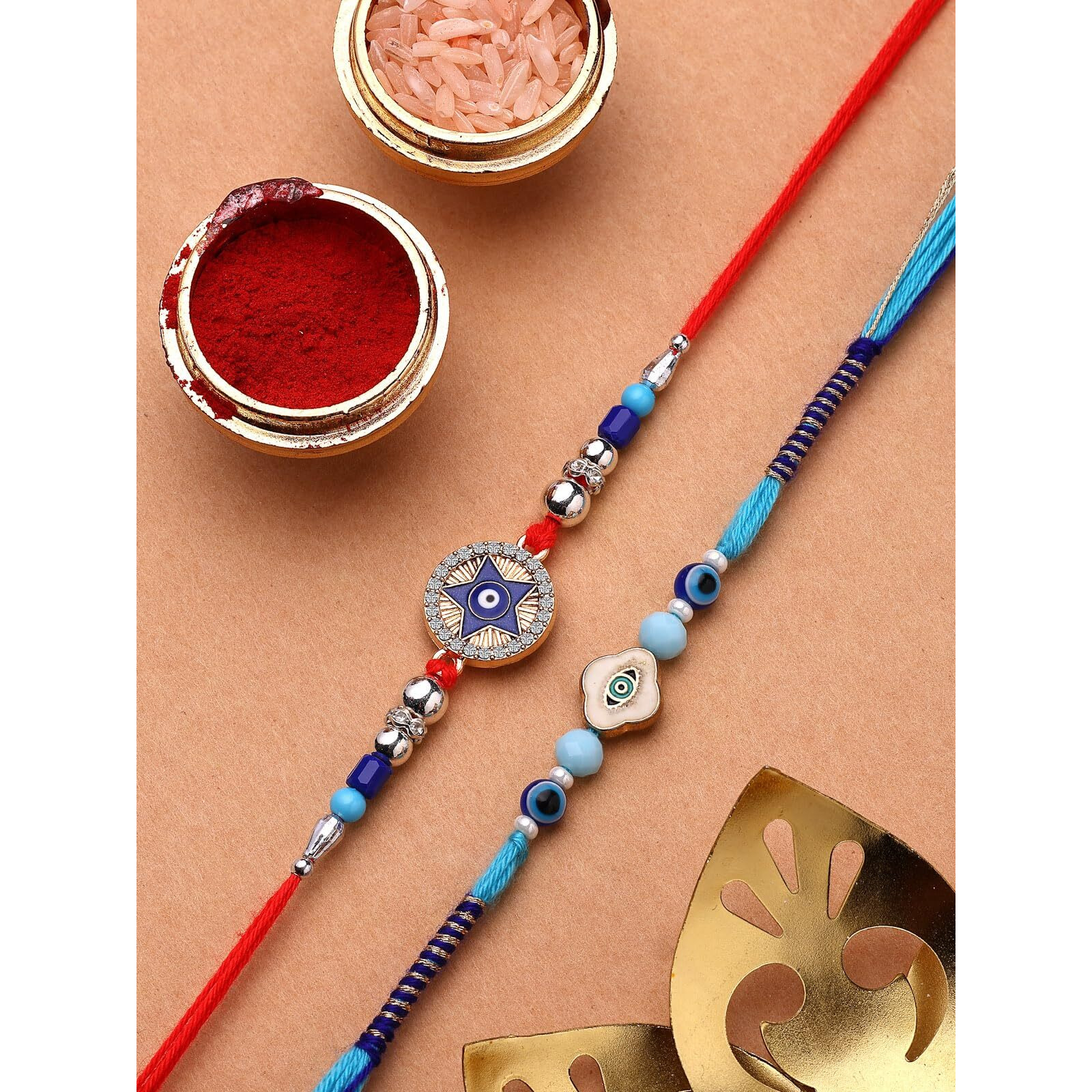 Sukkhi Rakhi For Brother Evil Eye Protect From Negative Energy With Meenakari Handmade Gold Plated Combo With Roli Chawal & Greeting Card|Rakshabandhan|Set Of 2|Cbrak107571