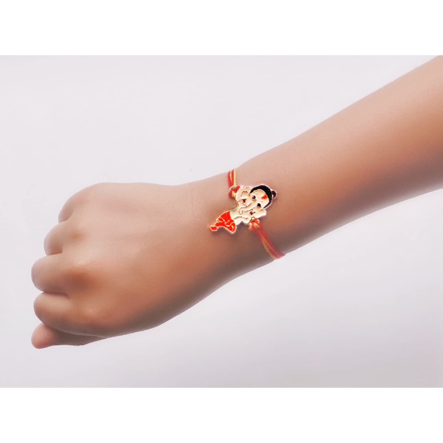 Mahi Rose Gold Plated Meena Work Bal Ganesha Rakhi For Kids (Ra1100670Z)