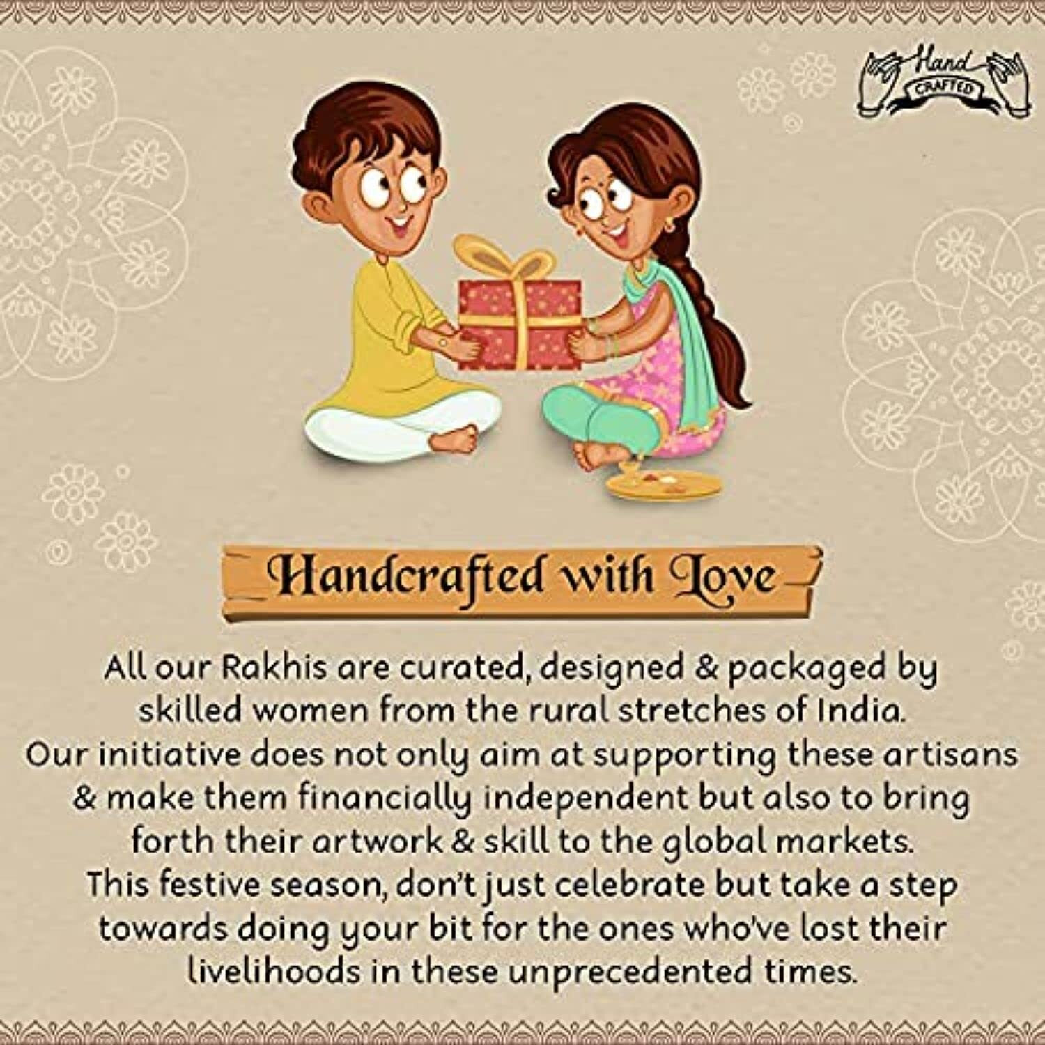 I Jewels Mens Gold Plated Ethnic Pearl Beads Bhaiya Rakhi With Roli Chawal & Rakshabandhan Card For Bro/Brother/Bhai (R024-R) Pack Of 1