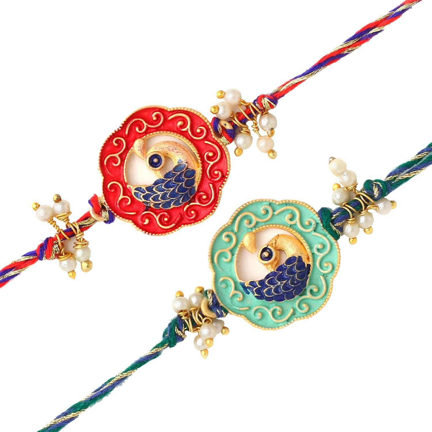 The Purple Tree Beautiful Peacocks Meenakari Rakhi For Brother With Roli Chawal And Card (Set Of 2) Rakhi For Bhai, Rakshabandhan Gift For Brother, Rakhi Thread, Rakhi Set, Rakhi Gift
