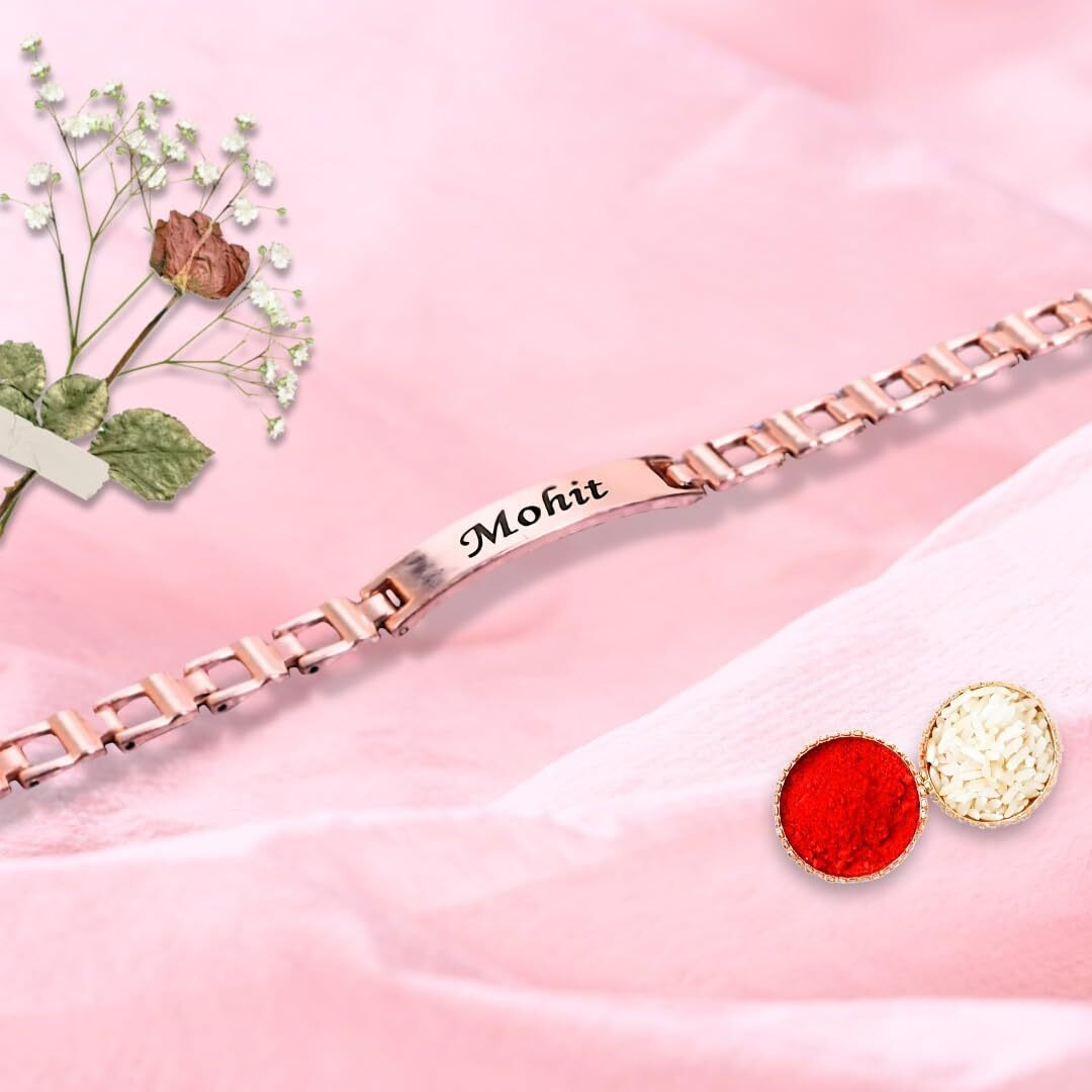 Thebaegift Personalized Braclet Rakhii With Name | With Name Customization | Rakhi For Brothers | Best Raksha Bandhan Gift | Customized Rakhi For Bhaiyya (Rose Gold)