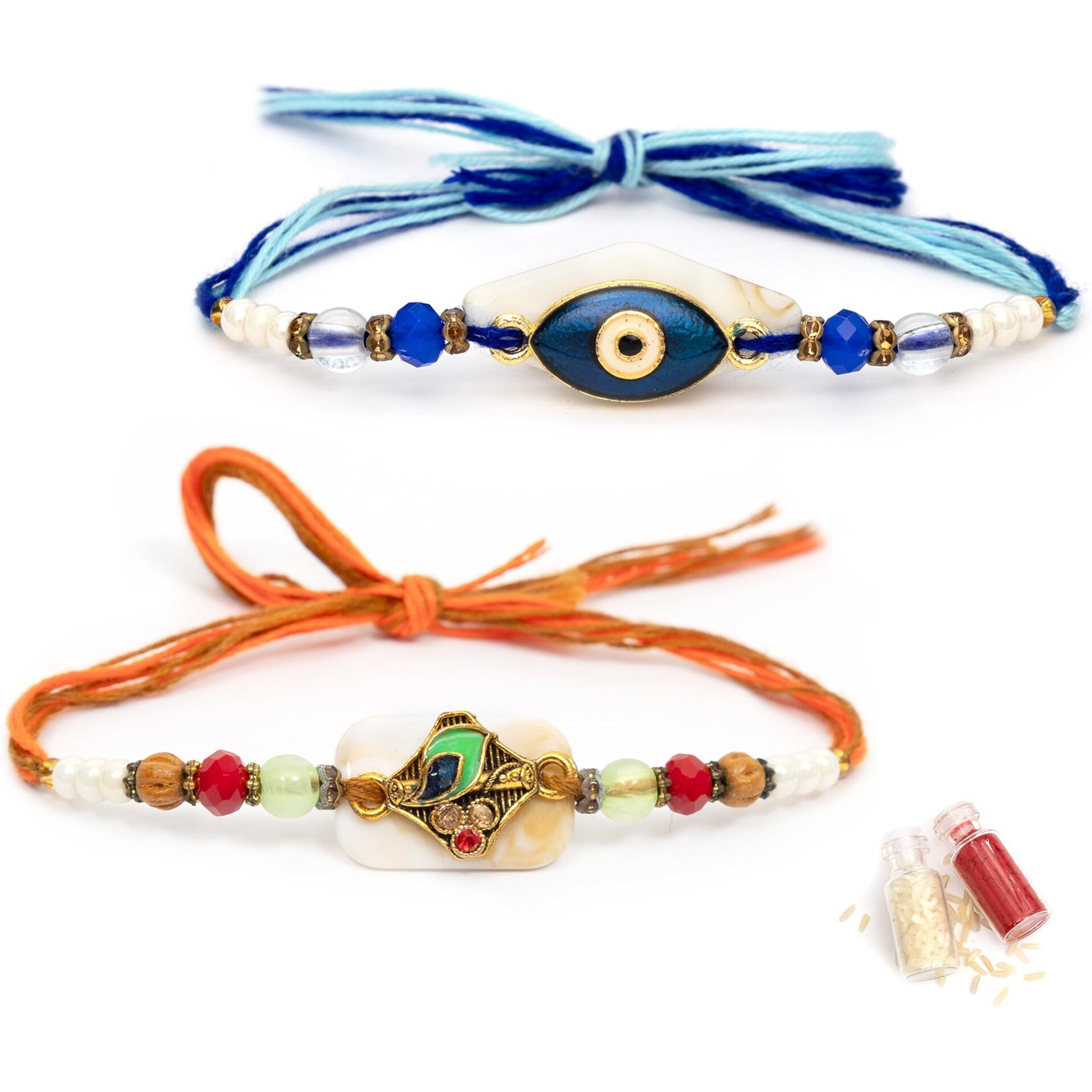 To The Nines Men Rakhi For Brother - Pack Of 2 Rakhi With Tilak Material & Greeting Card