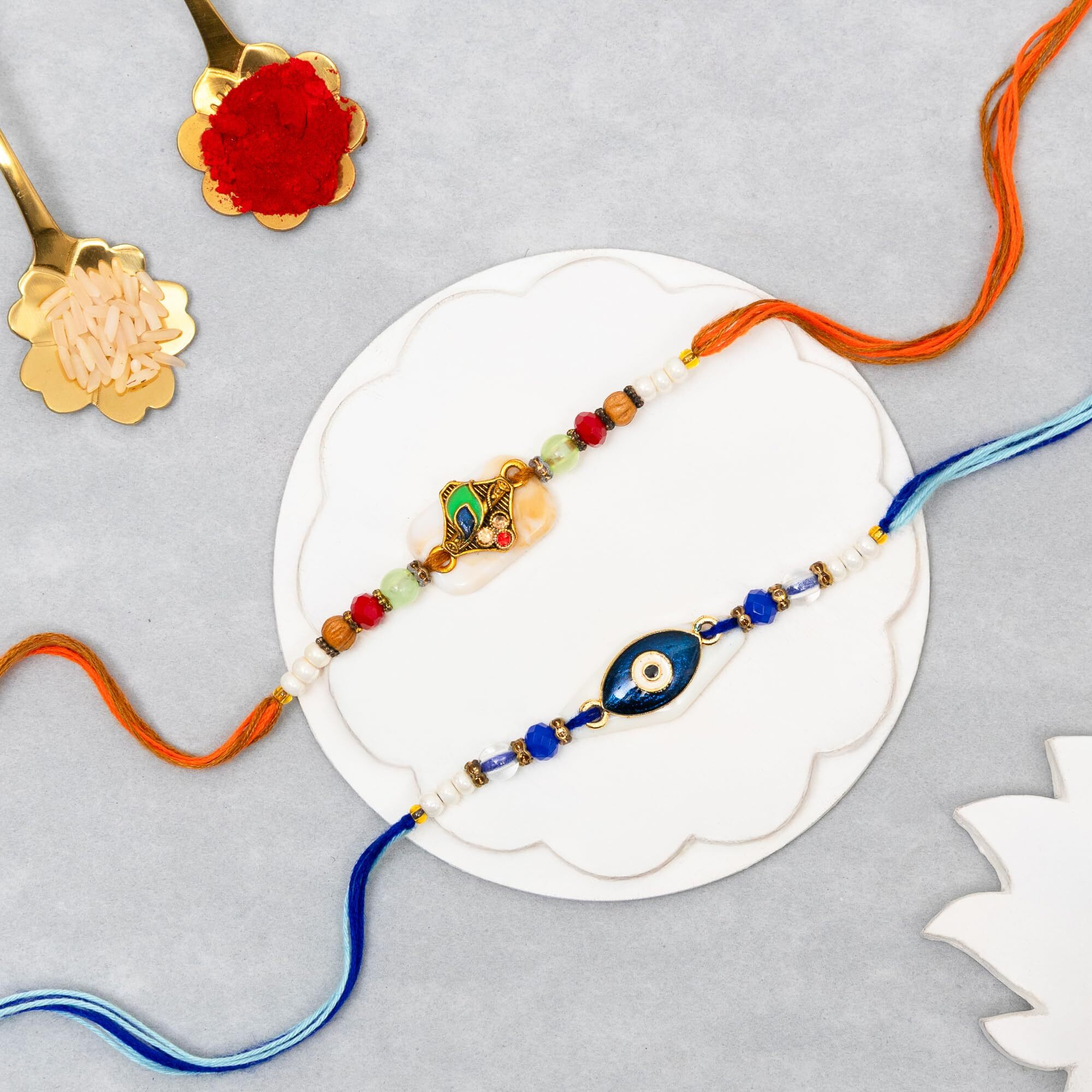 To The Nines Men Rakhi For Brother - Pack Of 2 Rakhi With Tilak Material & Greeting Card
