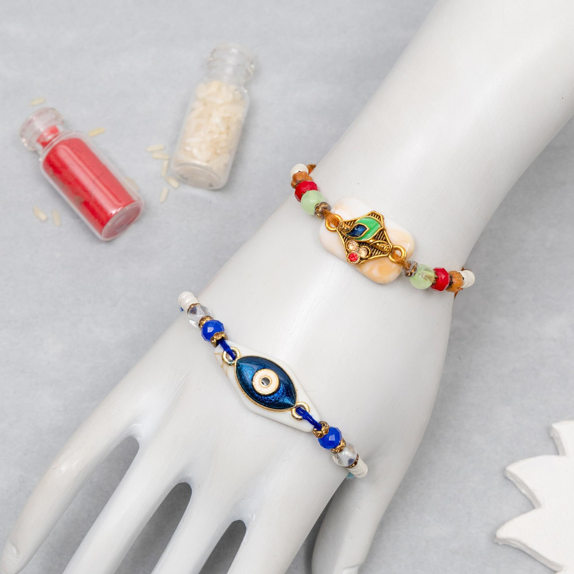 To The Nines Men Rakhi For Brother - Pack Of 2 Rakhi With Tilak Material & Greeting Card