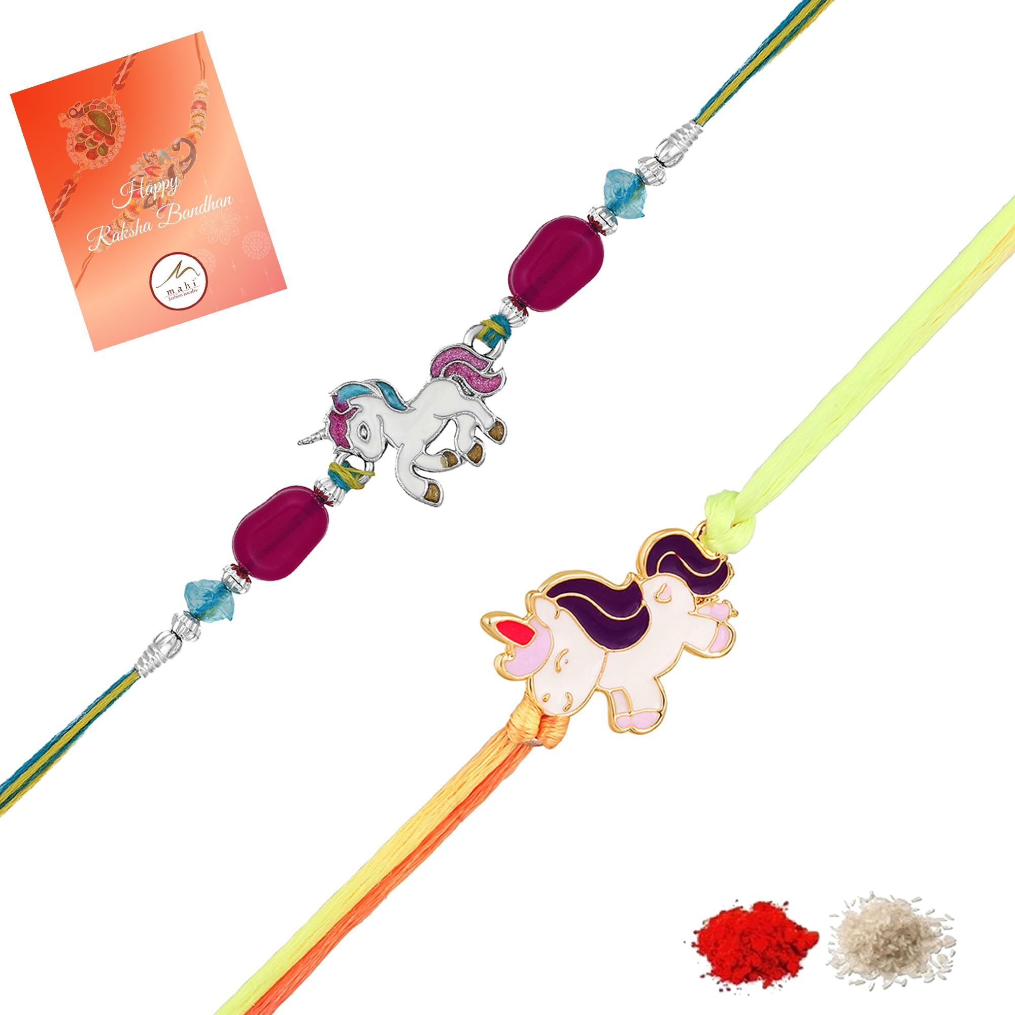Mahi Combo Of 2 Unicorn-Shaped Rakhis With Meena Work Enamel For Chota Bhai, Kids, Brother (Rco1105689M)