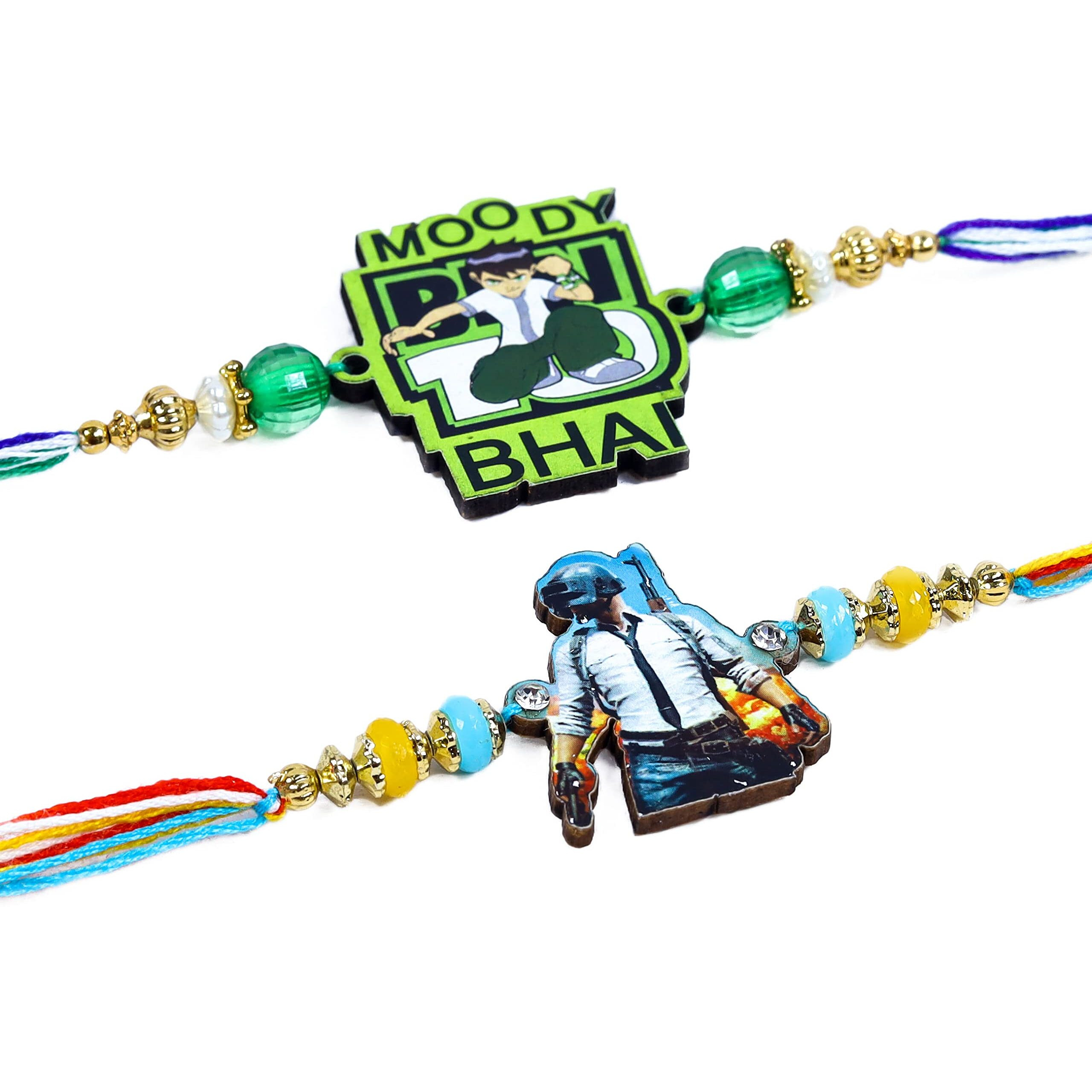 Mancloem Cartoon Character Wooden Rakhi For Kids Boys Pack Of 2