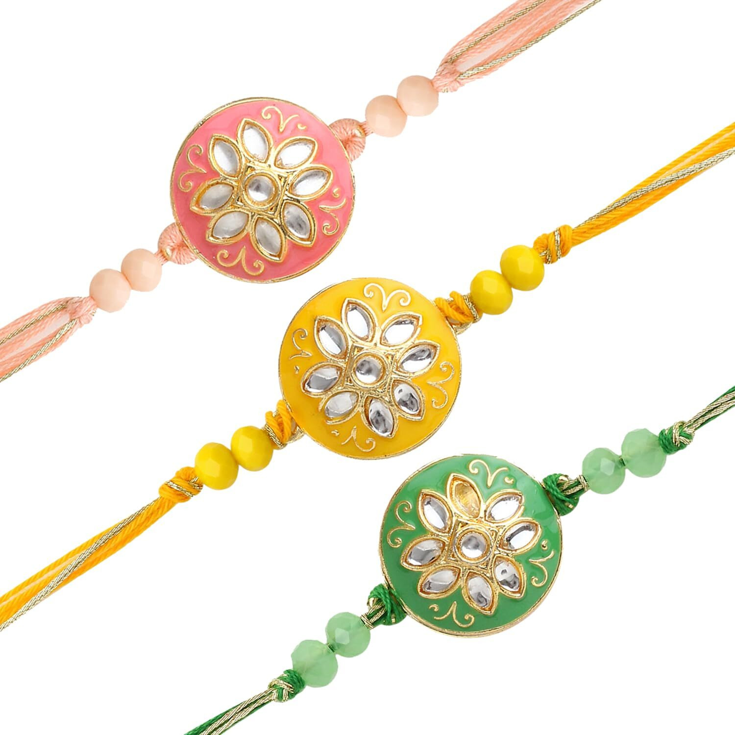 The Purple Tree Beautiful Kundan Flower Meenakari Rakhi For Brother With Roli Chawal And Card (Set Of 3) Rakhi For Bhai, Rakshabandhan Gift For Brother, Rakhi Thread, Rakhi Set, Rakhi Gift