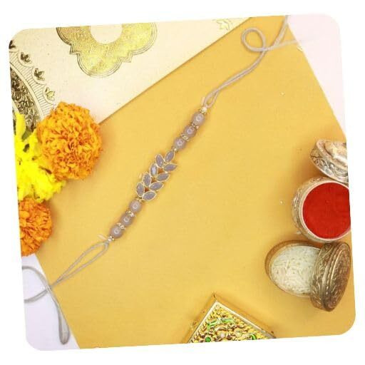 I Jewels Mens Kundan Pearl Rakhi With Roli Chawal & Rakshabandhan Card For Brother/Bro/Bhai (R067Gr)