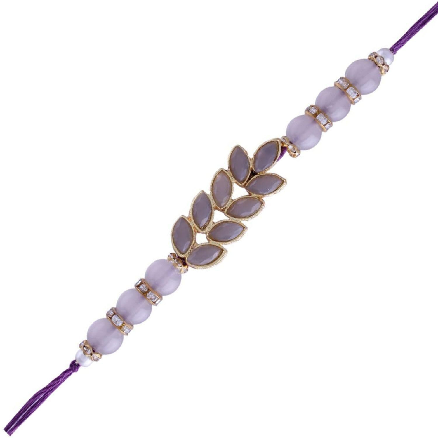 I Jewels Mens Kundan Pearl Rakhi With Roli Chawal & Rakshabandhan Card For Brother/Bro/Bhai (R067Gr)