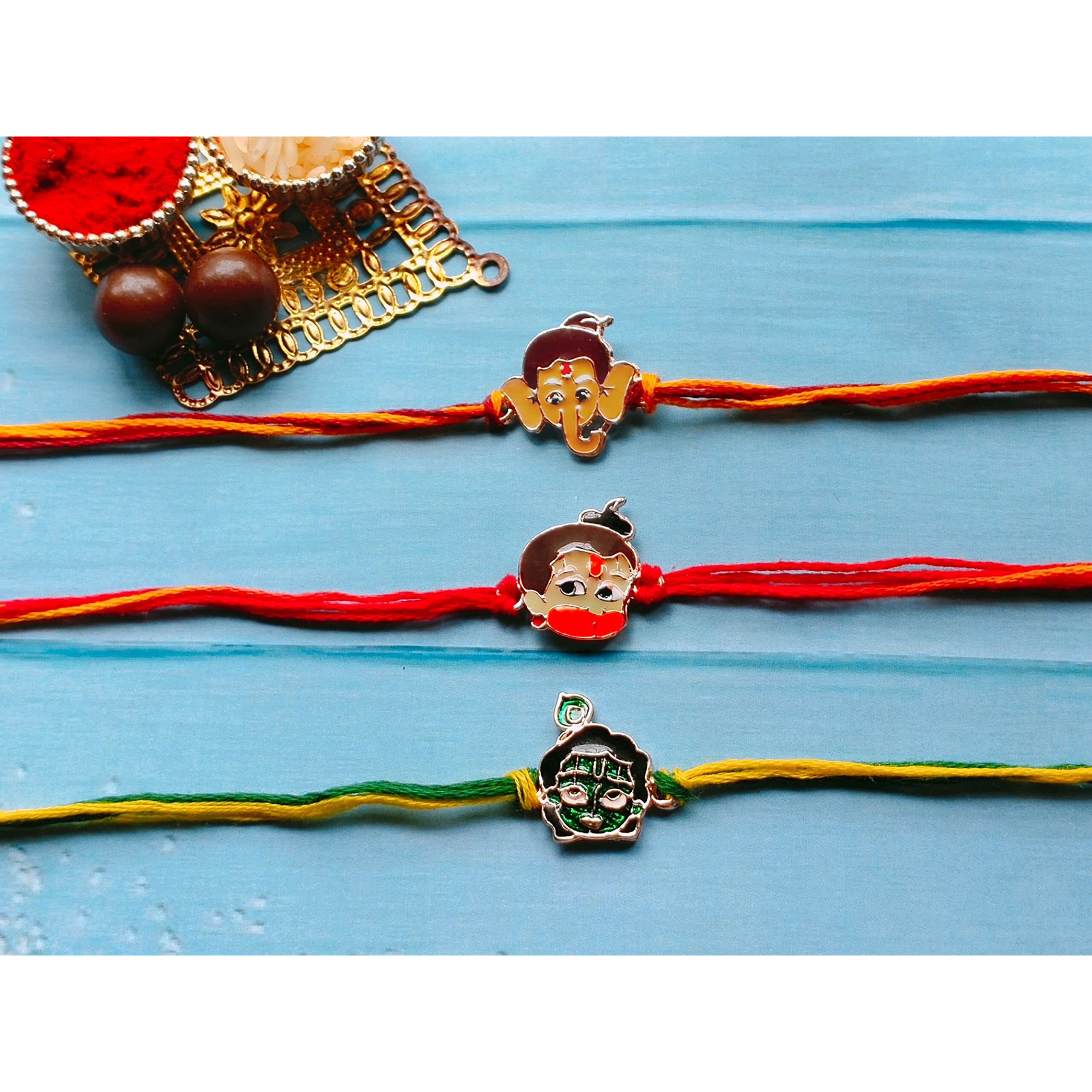 Mahi Combo Of Bal Ganesh And Bal Krishna Kids Rakhi With Meena Work (Rco1105329Z)
