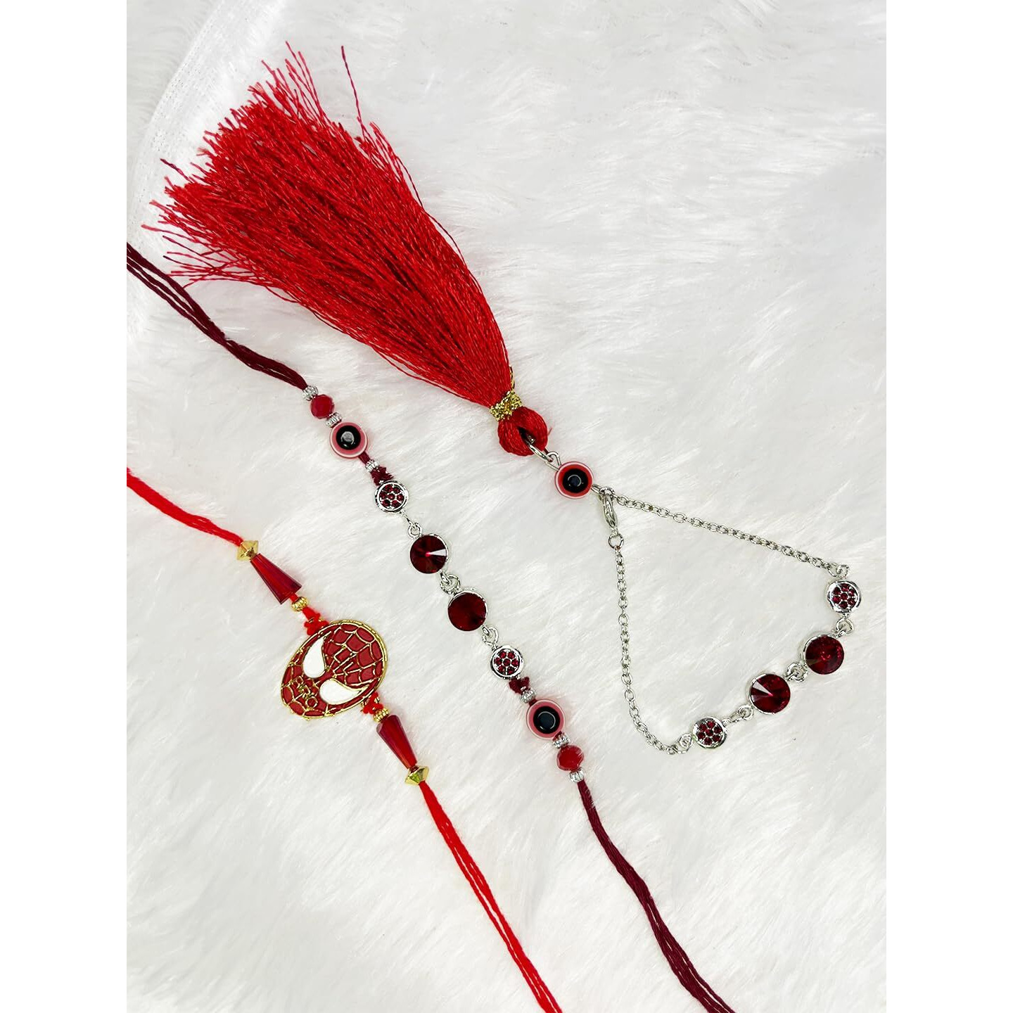 Mahi Combo Of Couple Rakhi And Meena Enamel Super Hero Kids Rakhi For Bhaiya Bhabhi And Bhatija With Evil Eye (Rcolb1105703M)