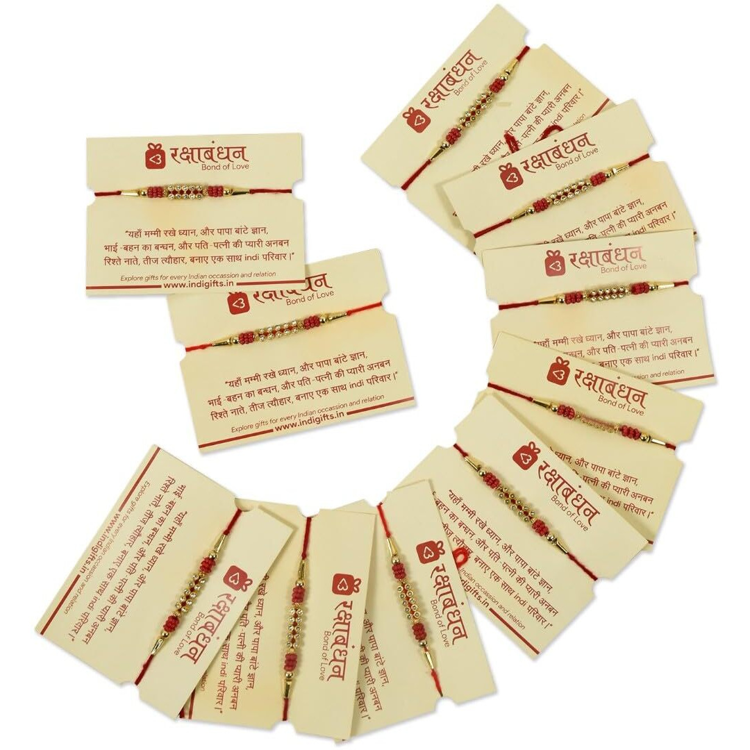 Indigifts Rakhi For Brother, Super Brother Red Color Rudraksh Rakhi Set Of 10 With Roli & Greeting Card | Rakshabandhan Rakhi For Bhaiya/Bhai/Kids/Men, Rakhi Bracelet (Set Of 10 Rakhi)