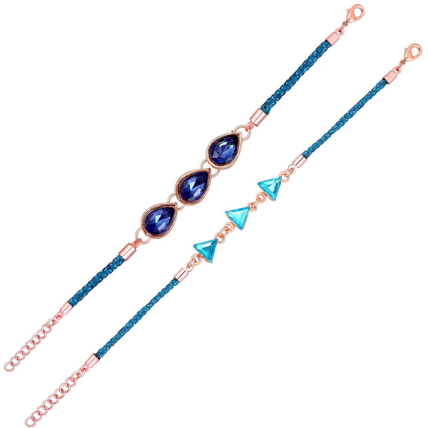 Mahi Combo Of Geometric Design Crystals Studded 2 Bracelet Style Rakhis For Brother, Bhai, Bro (Rco1105708Z)