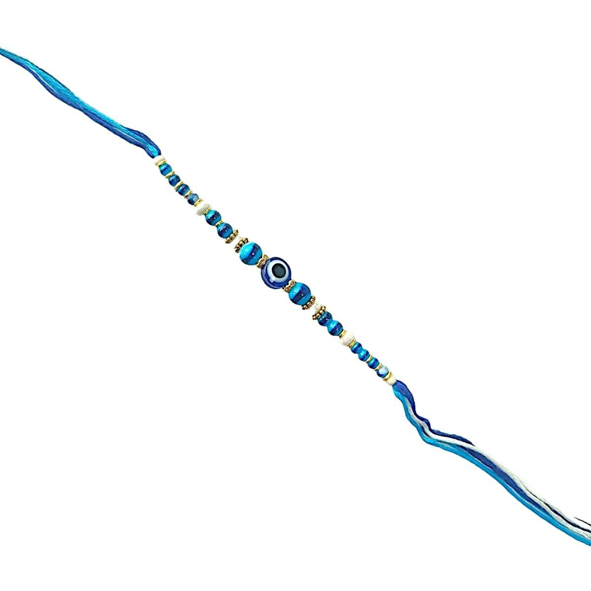 Accessher Quirky Delicate Evil Eye Blue Rakhi For Beloved Brother, Kids & Gifting With Roli Kumkum Packets & Happy Rakshabandhan Card (Pack Of 1)