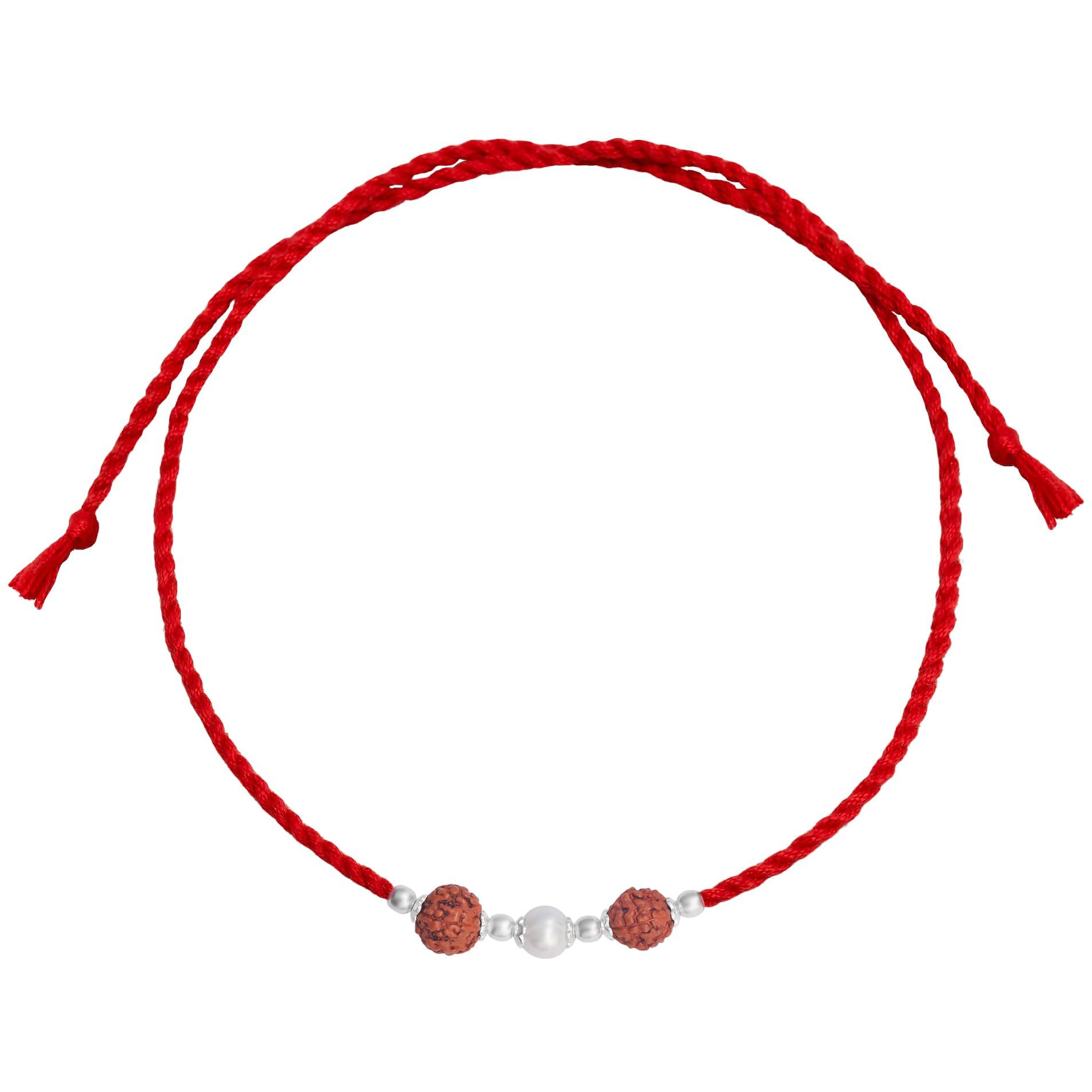 Zavya 925 Sterling Silver Rudraksh Freshwater Pearl Rhodium Plating Silver Rakhi | Rakhi For Brother- Rakshabandhan | Gift For Men & Boys |With Certificate Of Authenticity And 925 Hallmark | Gift For Brother