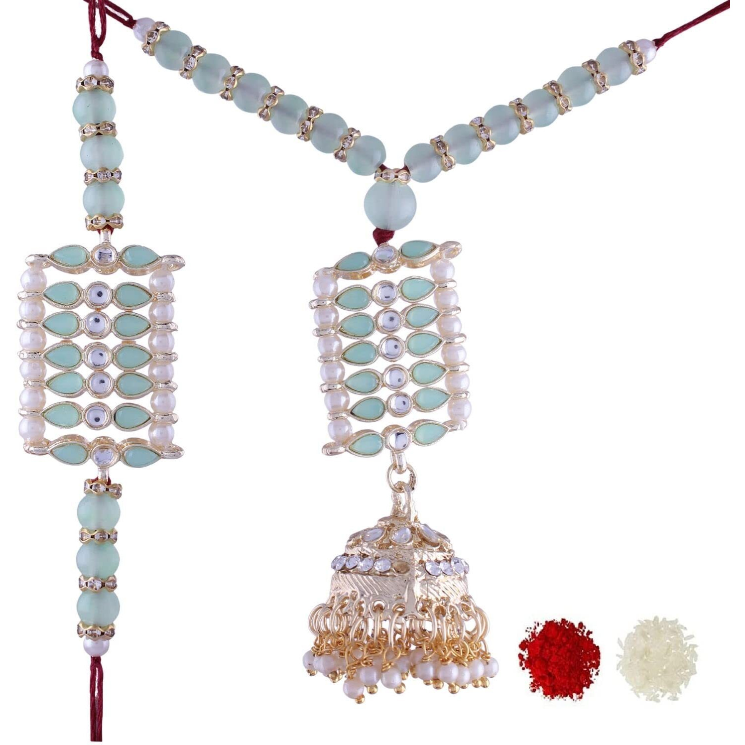 I Jewels Bhaiya Bhabhi Lumba Rakhi Bracelet Combo Set With Roli Chawal & Rakshabandhan Card