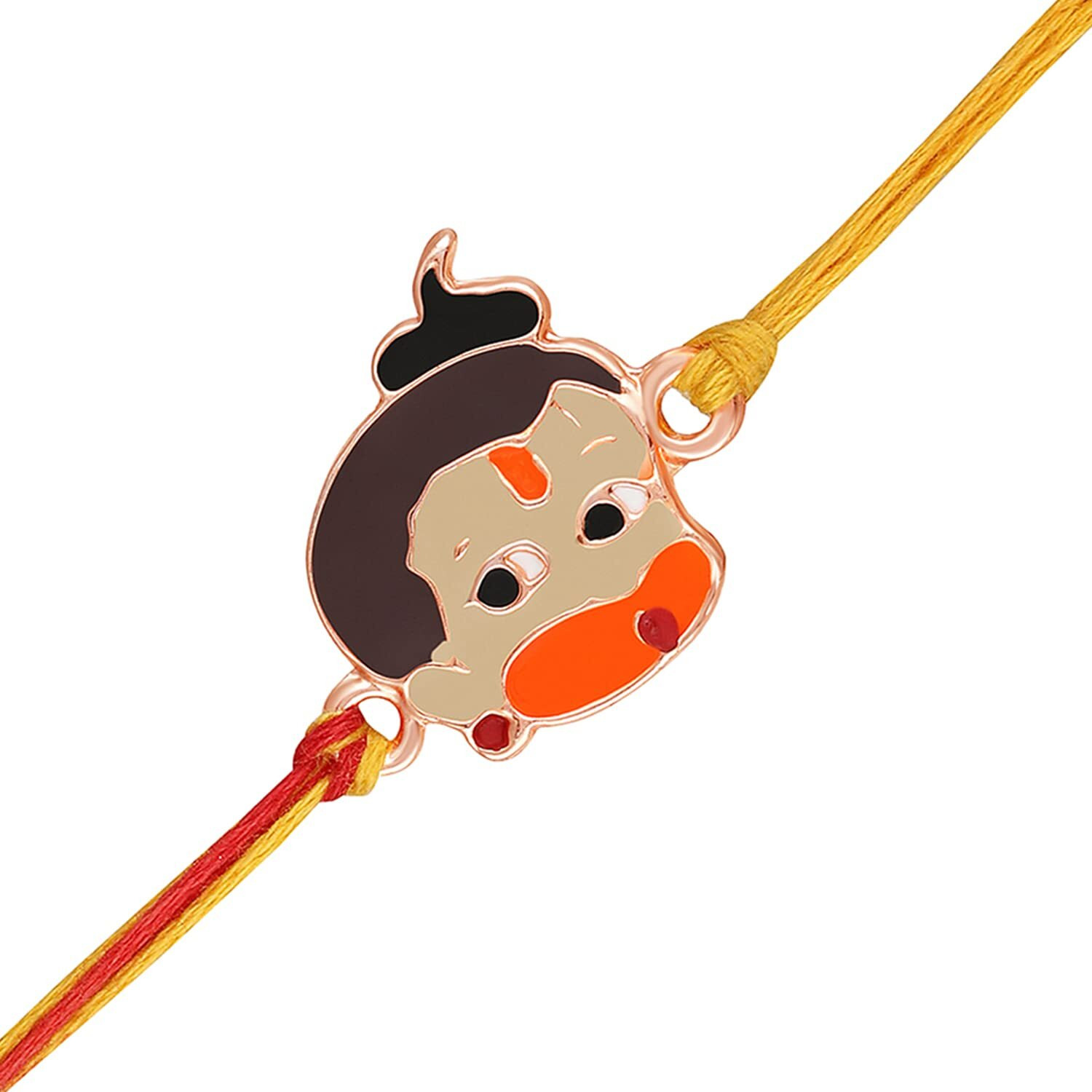 Mahi Rose Gold Plated Meena Work Bal Hanuman Rakhi For Kids (Ra1100664Z)