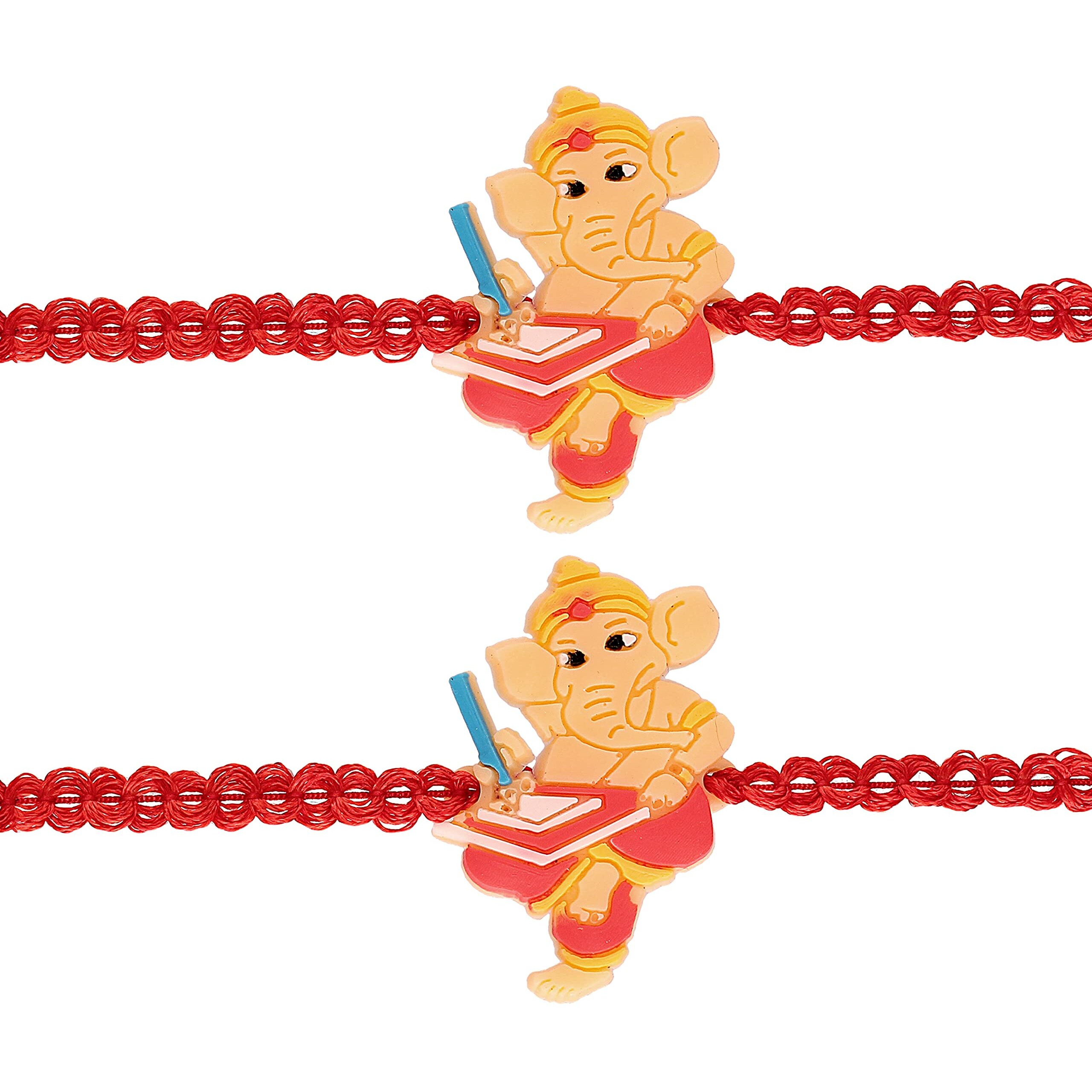 I Jewels Mens Fancy Cartoon Character Bal Ganesha Bhaiya Rakhi With Roli Chawal & Rakshabandhan Card For Bro/Brother/Bhai (R030-2) (Pack Of 2)