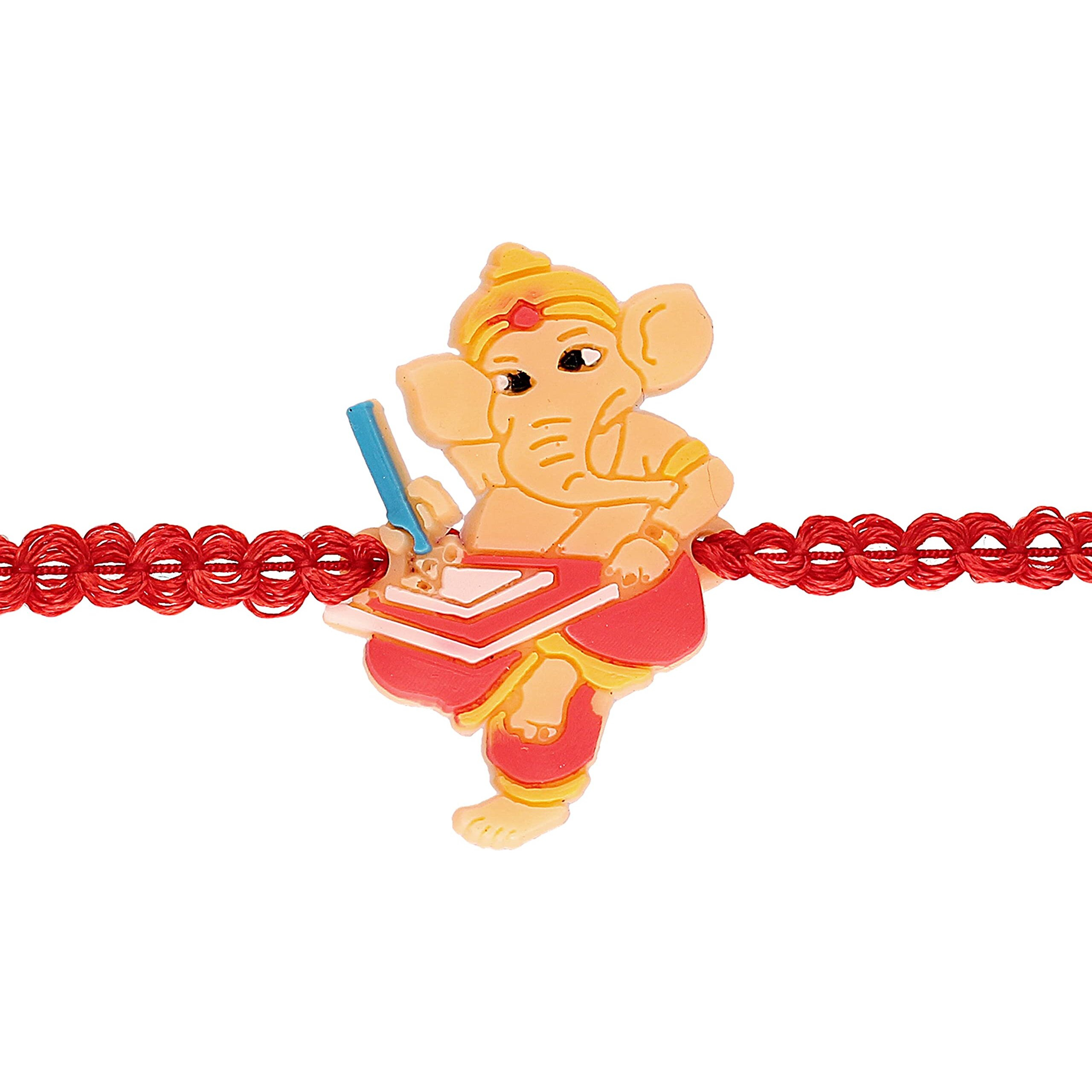 I Jewels Mens Fancy Cartoon Character Bal Ganesha Bhaiya Rakhi With Roli Chawal & Rakshabandhan Card For Bro/Brother/Bhai (R030-2) (Pack Of 2)