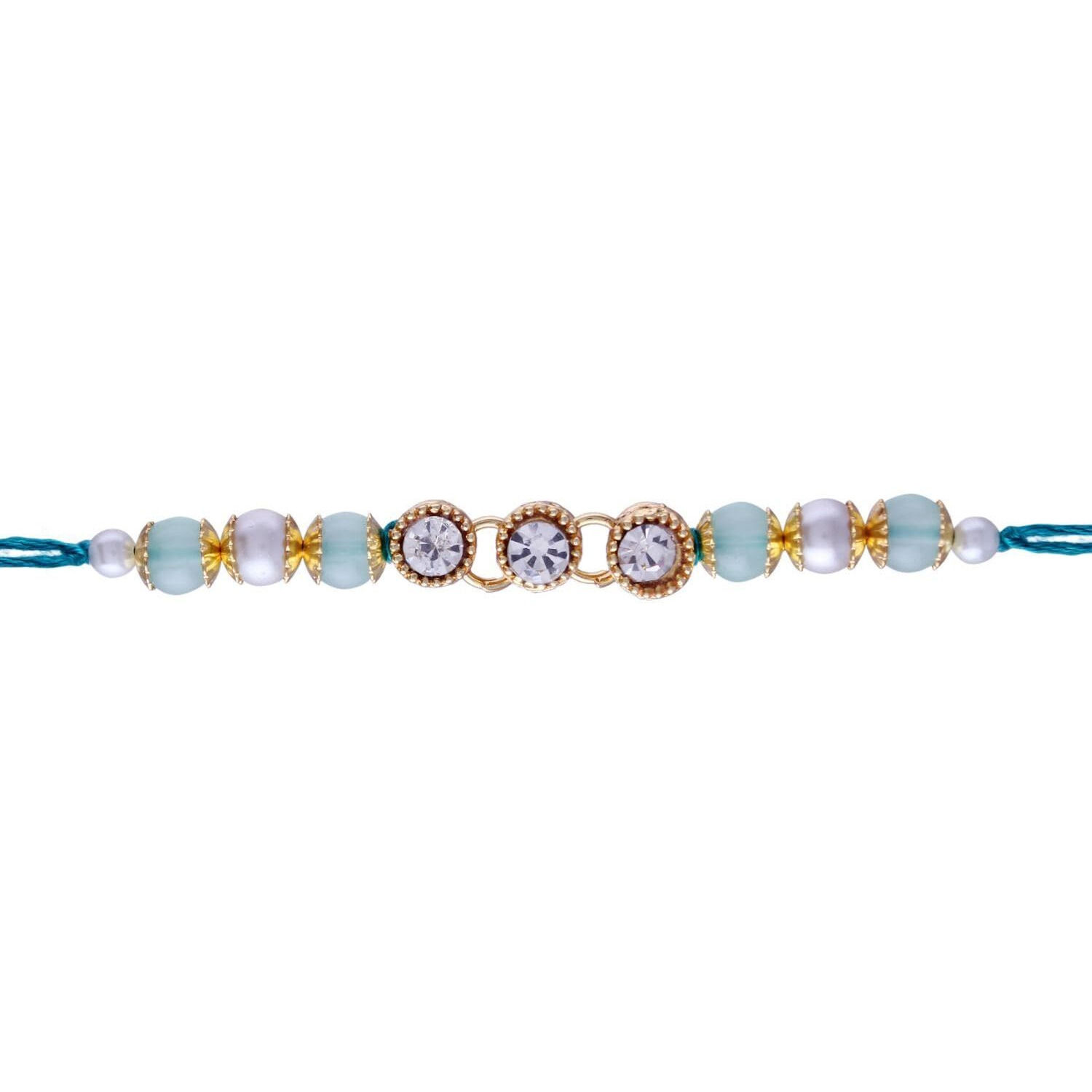 I Jewels Mens Ethnic Pearl Beads Studded Rakhi With Roli Chawal & Rakshabandhan Card For Brother/Bro/Bhai (R085Min)