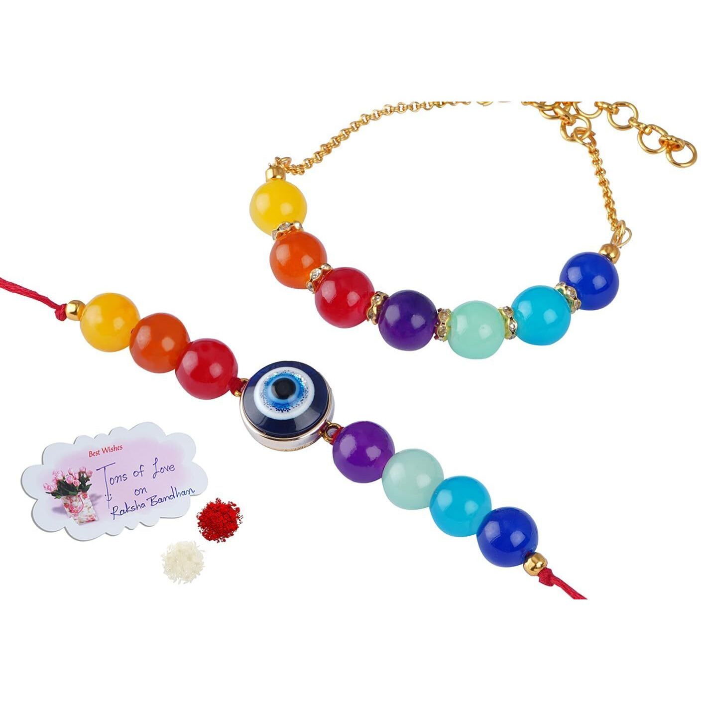 Jfl - Jewellery For Less 7 Chakra Evil Eye Energetic Healing Money Magnet Rakhi Bracelet For Spiritual Connection And Protection For Brother/Bhaiya/Bhabhi/Sister/Unisex