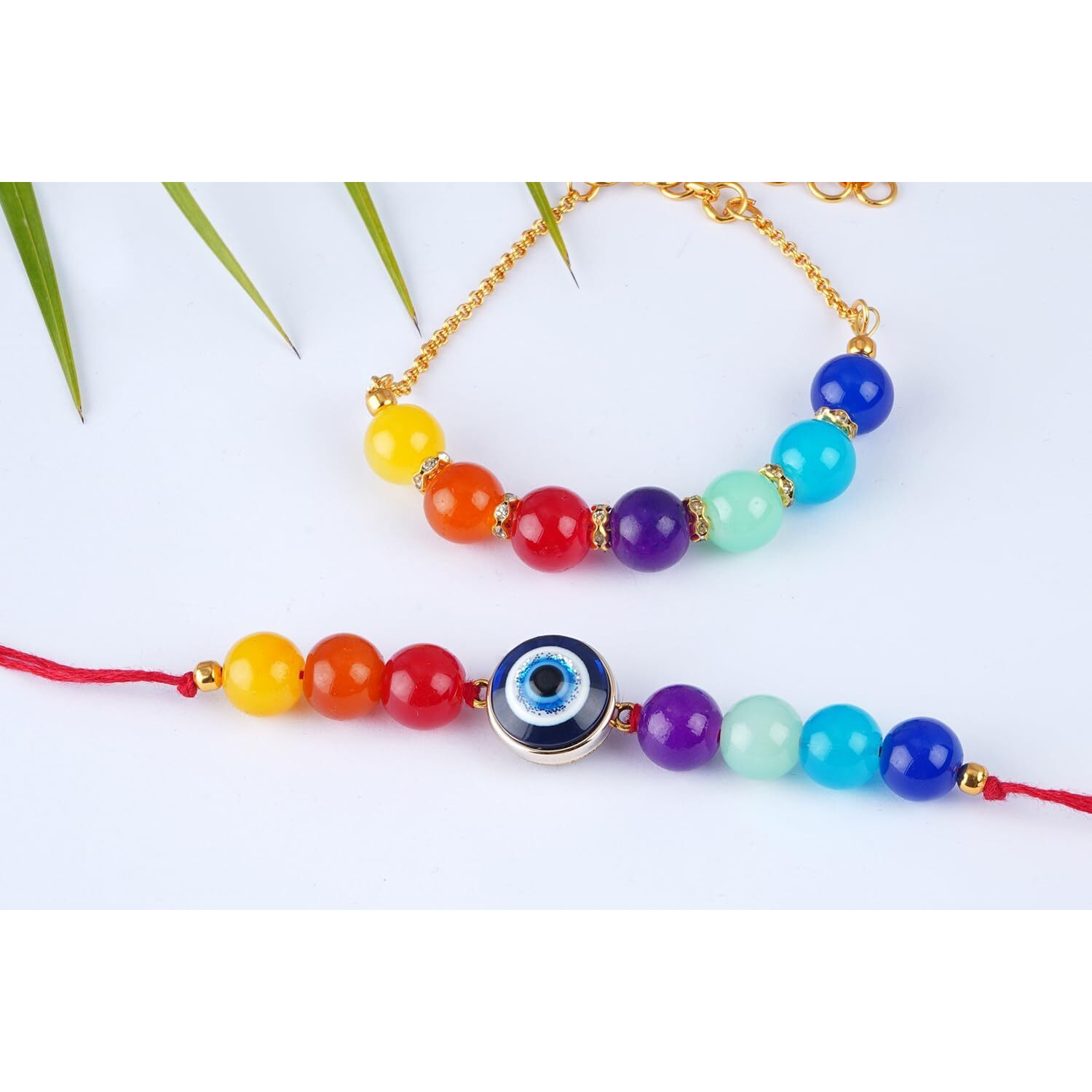 Jfl - Jewellery For Less 7 Chakra Evil Eye Energetic Healing Money Magnet Rakhi Bracelet For Spiritual Connection And Protection For Brother/Bhaiya/Bhabhi/Sister/Unisex