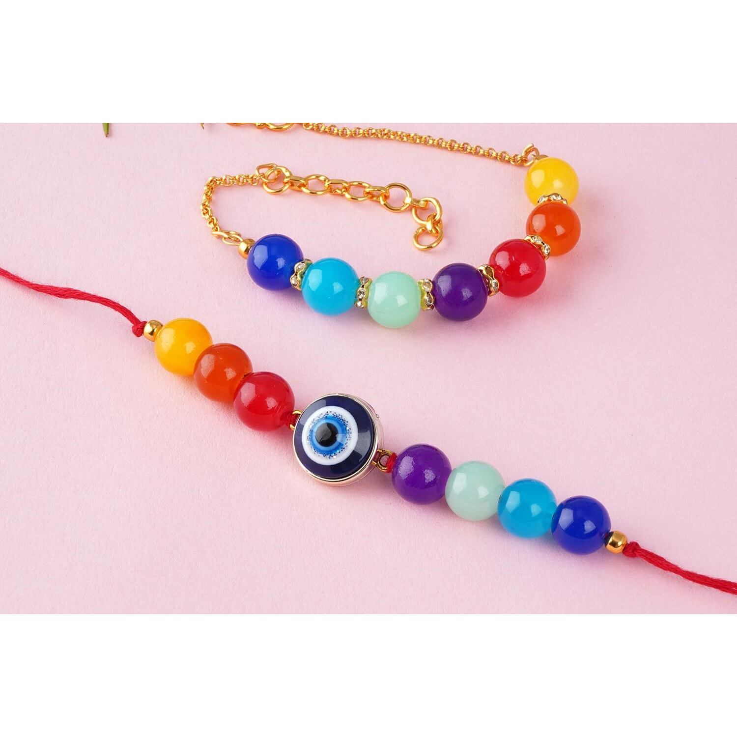 Jfl - Jewellery For Less 7 Chakra Evil Eye Energetic Healing Money Magnet Rakhi Bracelet For Spiritual Connection And Protection For Brother/Bhaiya/Bhabhi/Sister/Unisex
