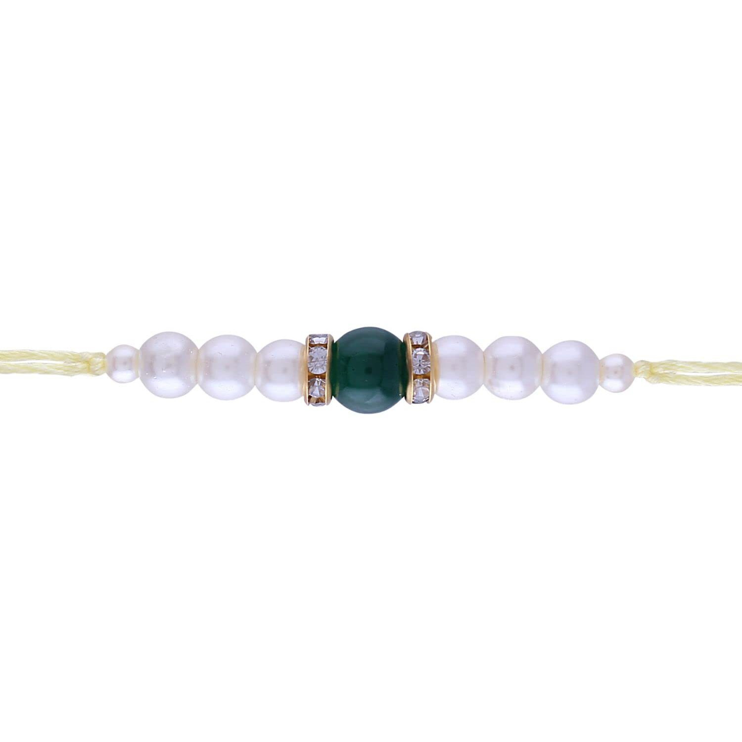 I Jewels Rakshabandhan Special Pearl Rakhi With Roli Chawal & Rakshabandhan Card For Brother/Bro/Bhai (R086G-5) (Pack Of 5)