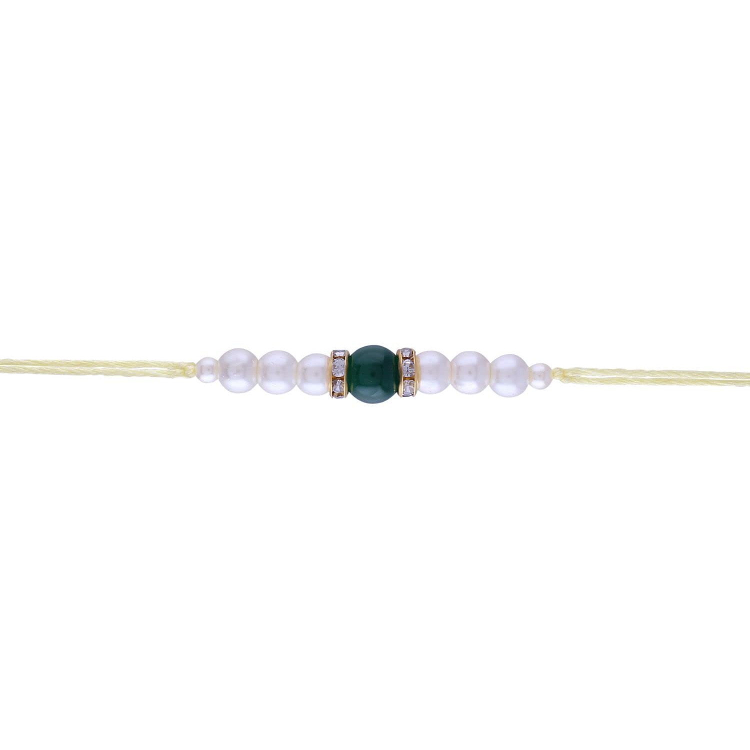 I Jewels Rakshabandhan Special Pearl Rakhi With Roli Chawal & Rakshabandhan Card For Brother/Bro/Bhai (R086G-5) (Pack Of 5)