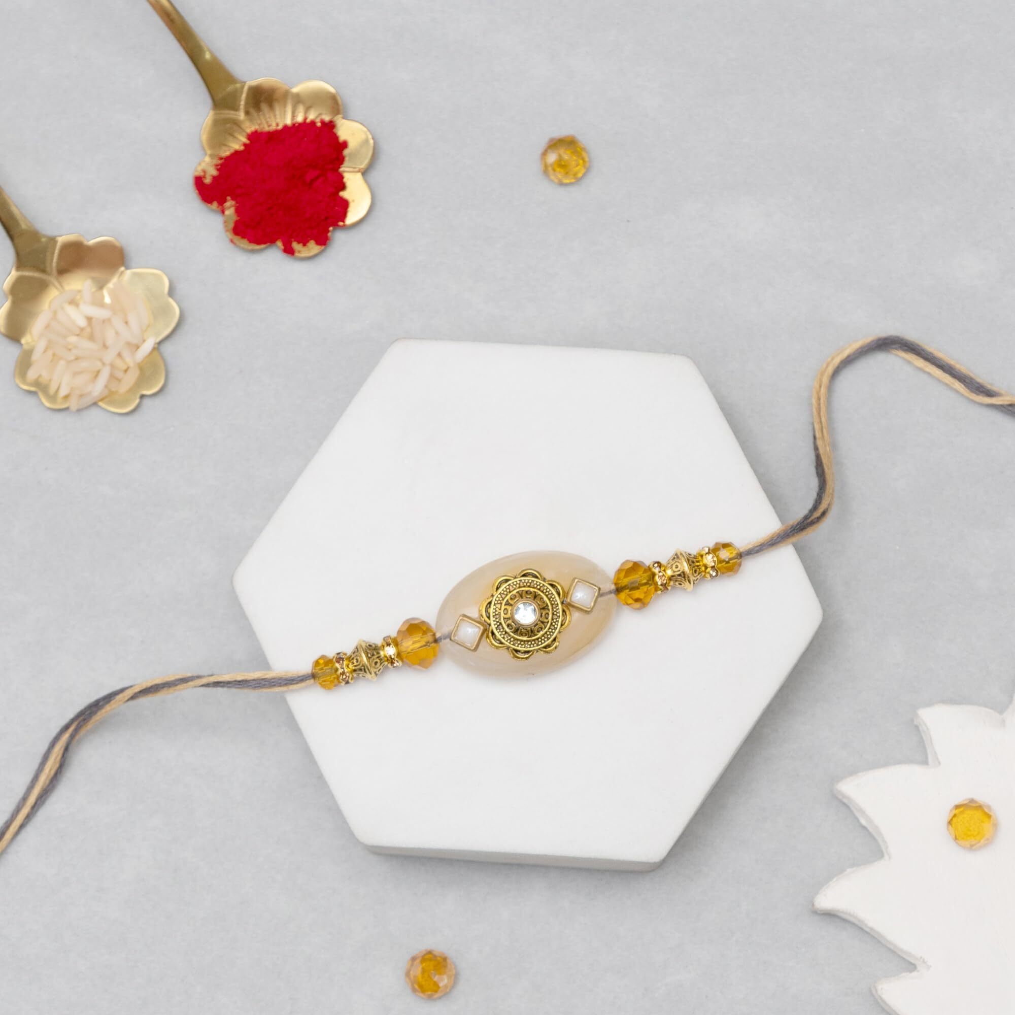 To The Nines Floral Rakhi For Brother With Tilak Material & Greeting Card