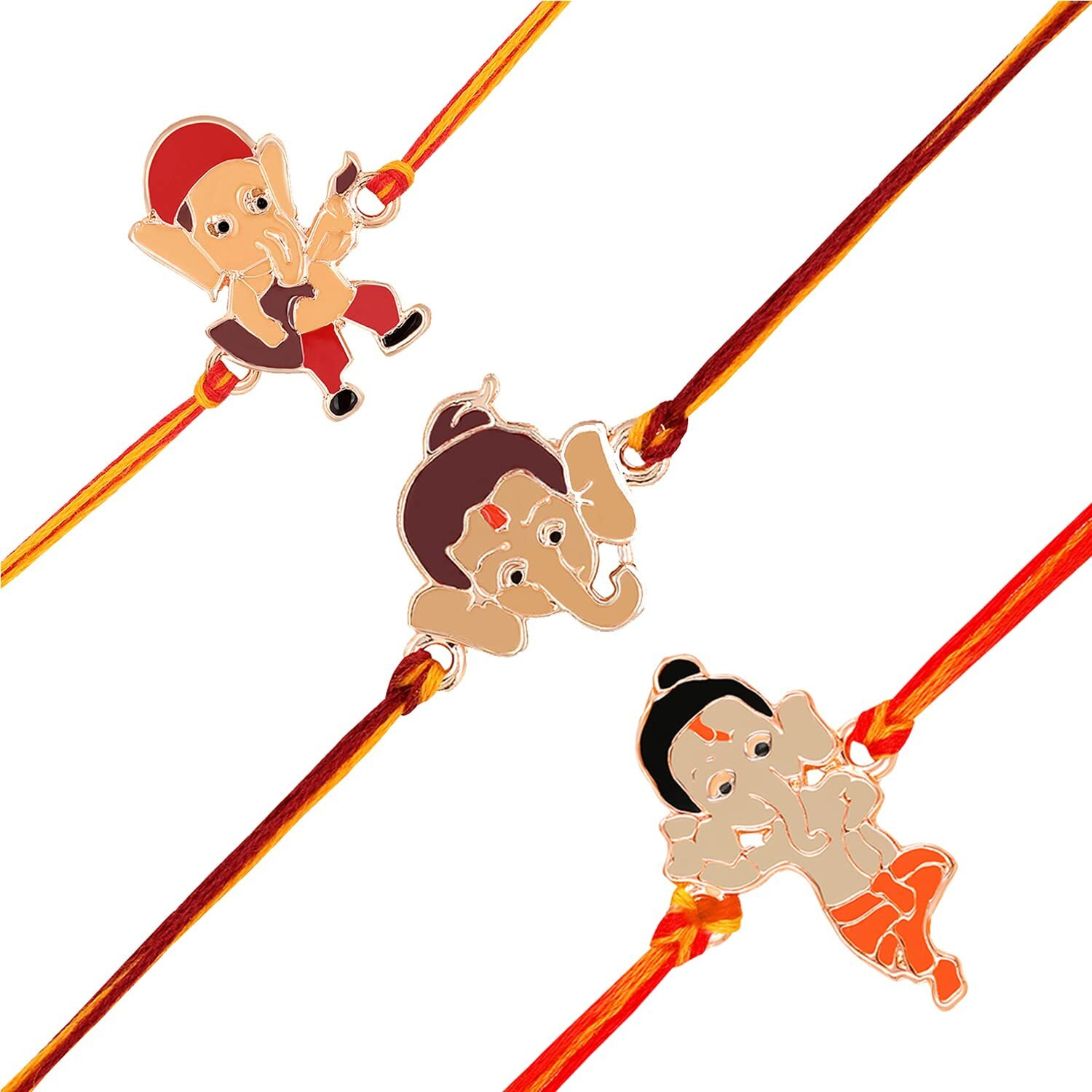 Mahi Combo Of Bal Ganesha Kids Rakhi With Meena Work (Rco1105331Z)