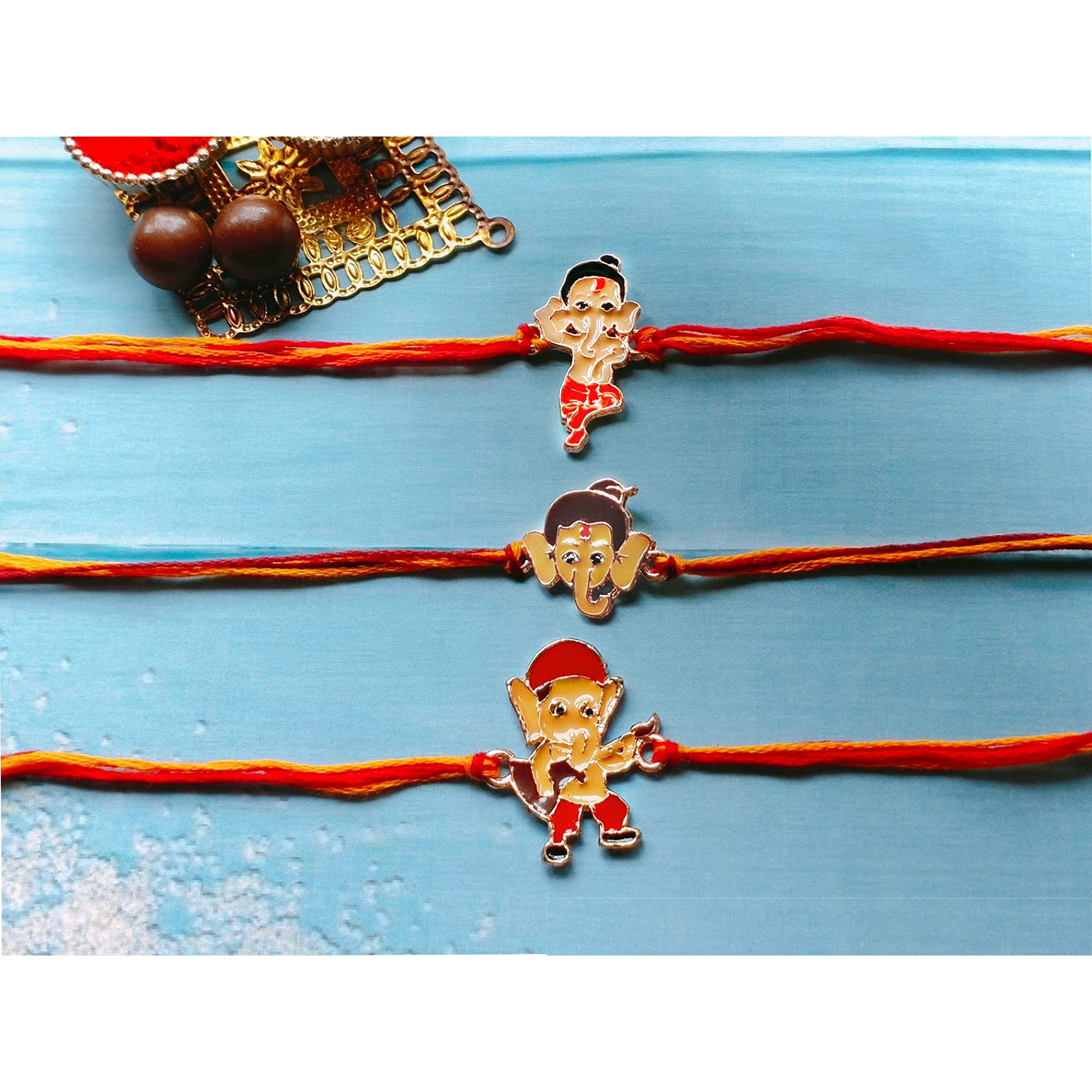 Mahi Combo Of Bal Ganesha Kids Rakhi With Meena Work (Rco1105331Z)