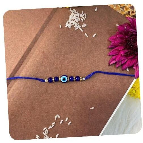 I Jewels Mens Rakshabandhan Special Evil Eye Pearl Rakhi With Roli Chawal & Rakshabandhan Card For Brother/Bro/Bhai (R073Bl)