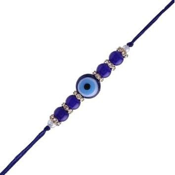 I Jewels Mens Rakshabandhan Special Evil Eye Pearl Rakhi With Roli Chawal & Rakshabandhan Card For Brother/Bro/Bhai (R073Bl)