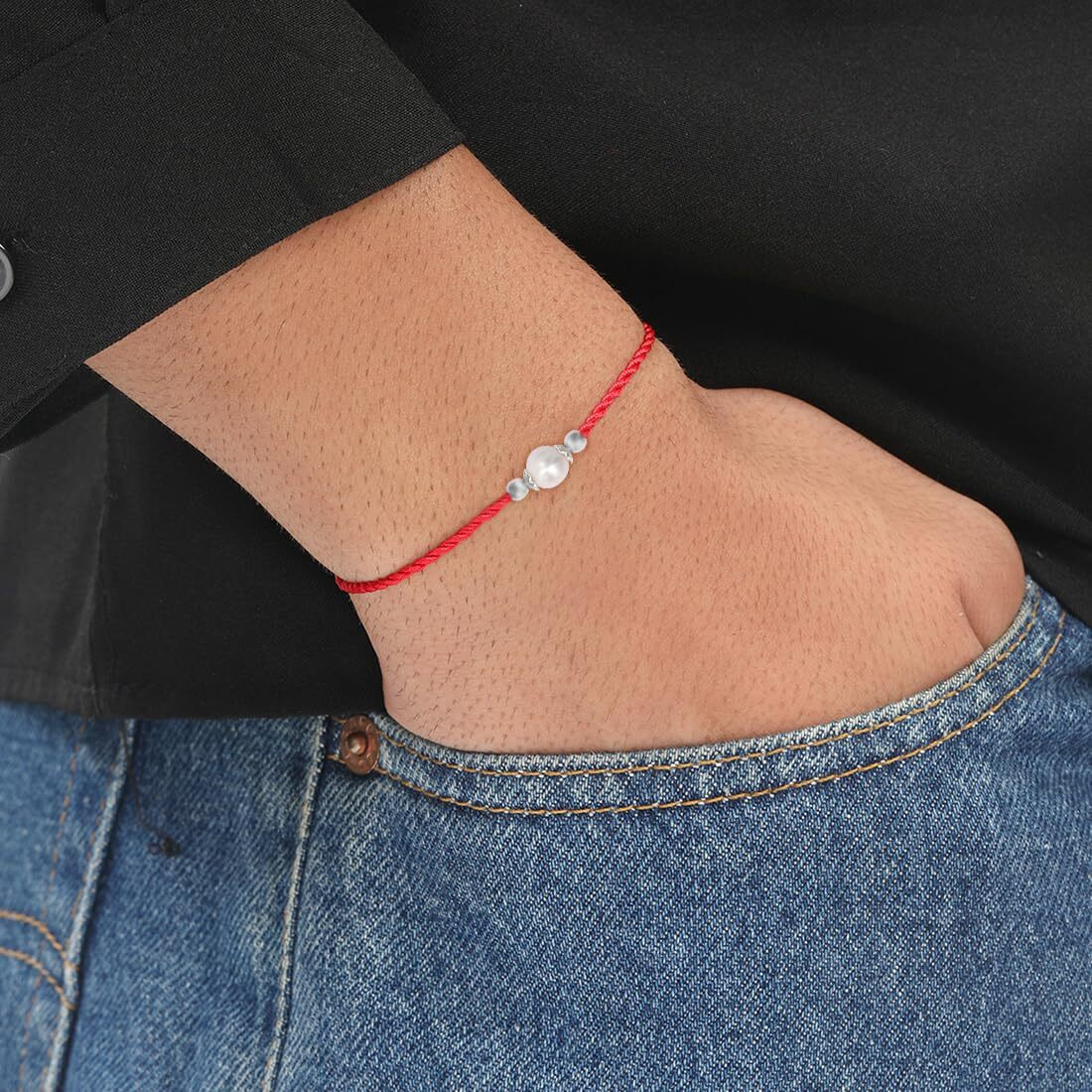 Zavya Men's 925 Sterling Silver Freshwater Pearl Freshwater Pearl Rhodium Plating Silver Rakhi | Rakhi For Brother- Rakshabandhan | Gift For Men & Boys |1 Year Plating Warranty | Gift For Brother