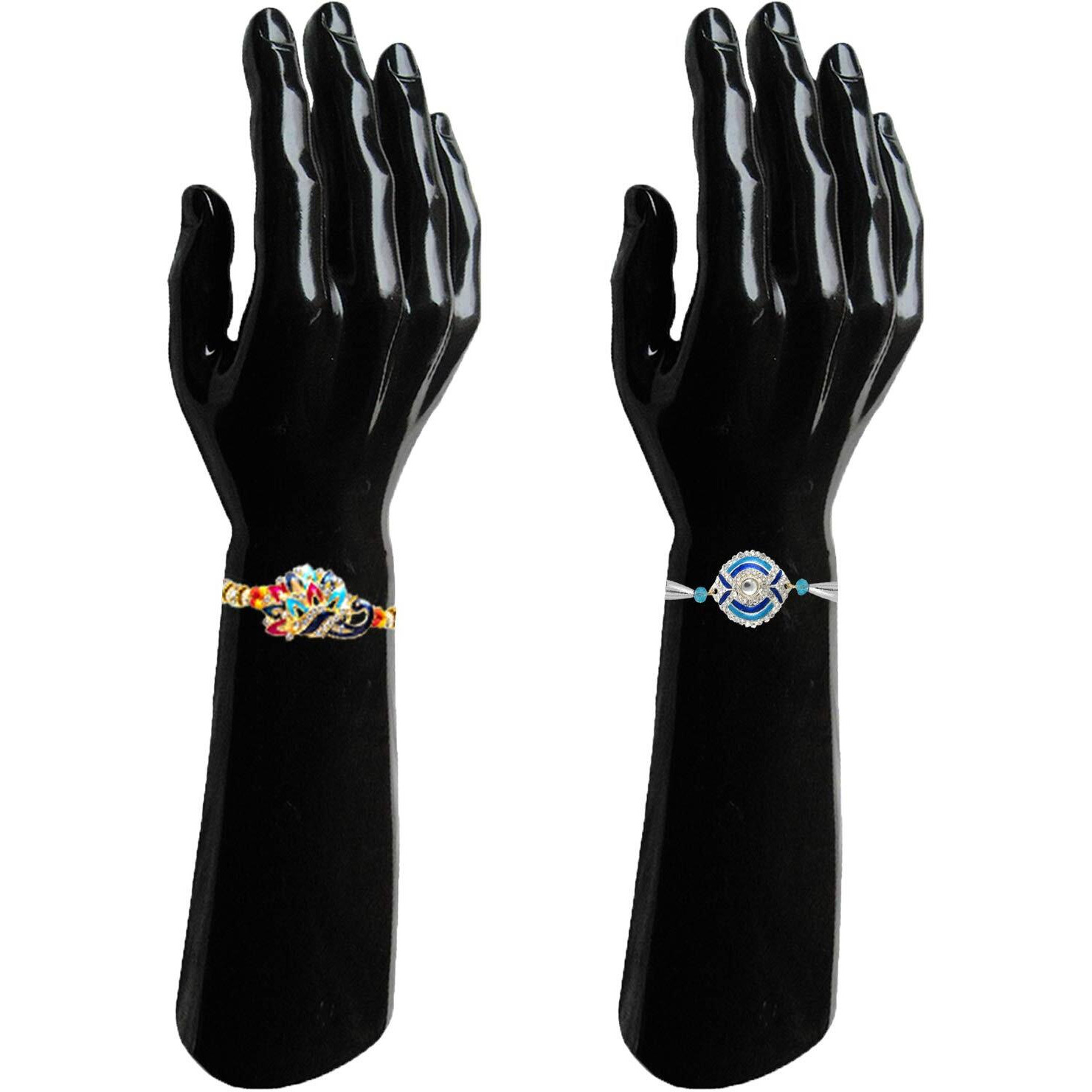 Mahi Men's Combo Of Alloy Rakhis For 'Bhaiya Bhabhi' With Crystals (Multicolour)