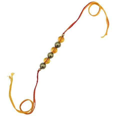 Golden Quartz - The Crystal Hub - Citrine + Pyrite Crystal Rakhi For Brother With Natural Gemstones