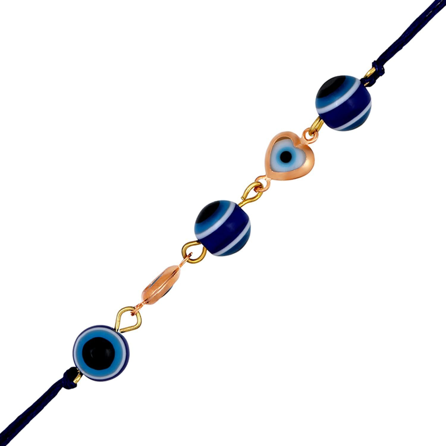 Mahi Gold Plated Auspicious Evil Eye Tiny Hearts Rakhi For Brother (Ra1100721G)