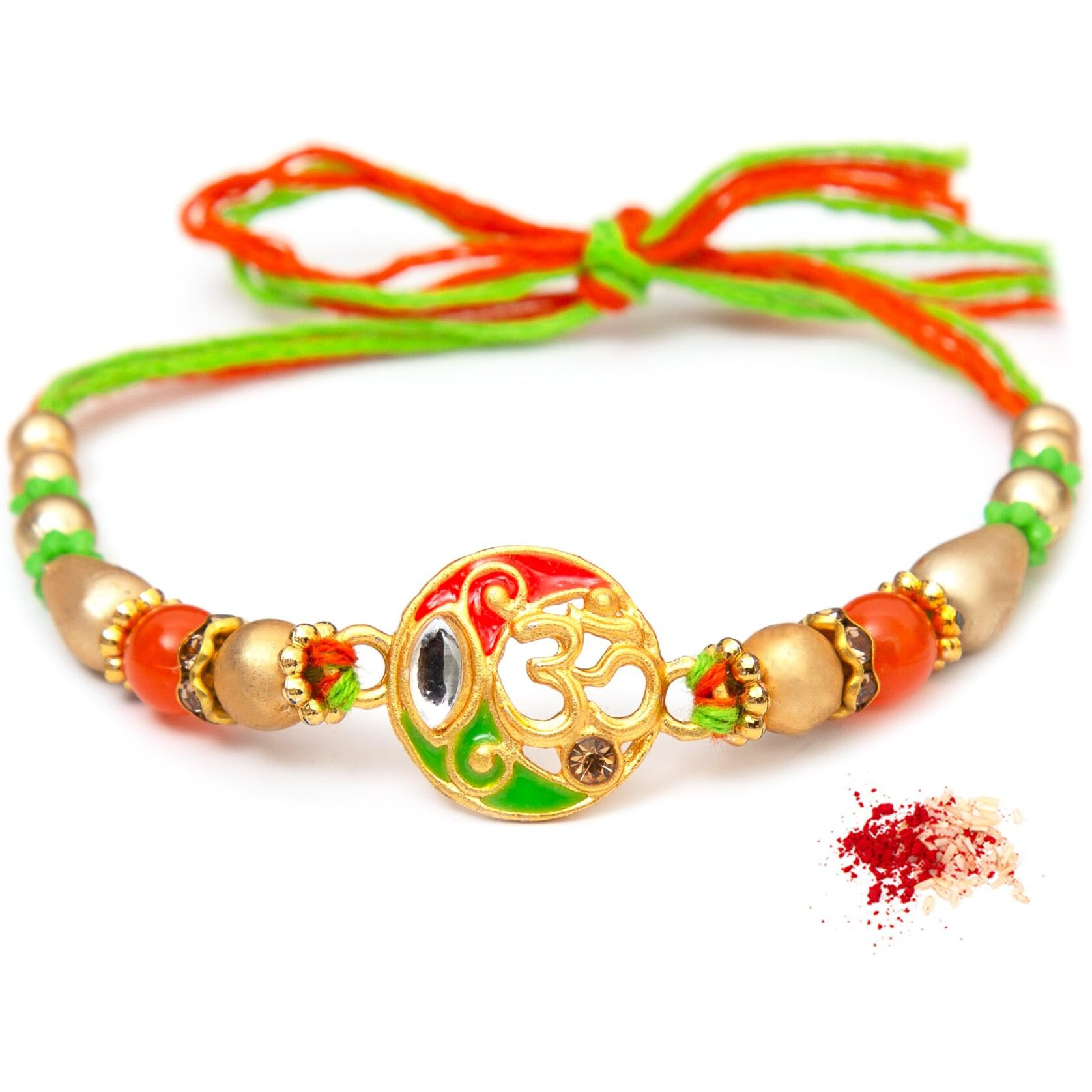 To The Nines Elegant Divine Rakhi/Band For Beloved Brother With Tilak Material (Gold2)