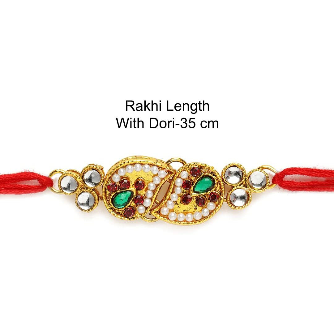 Zaveri Pearls Green & Red Stones Traditional Rakhi-Zpfk10295